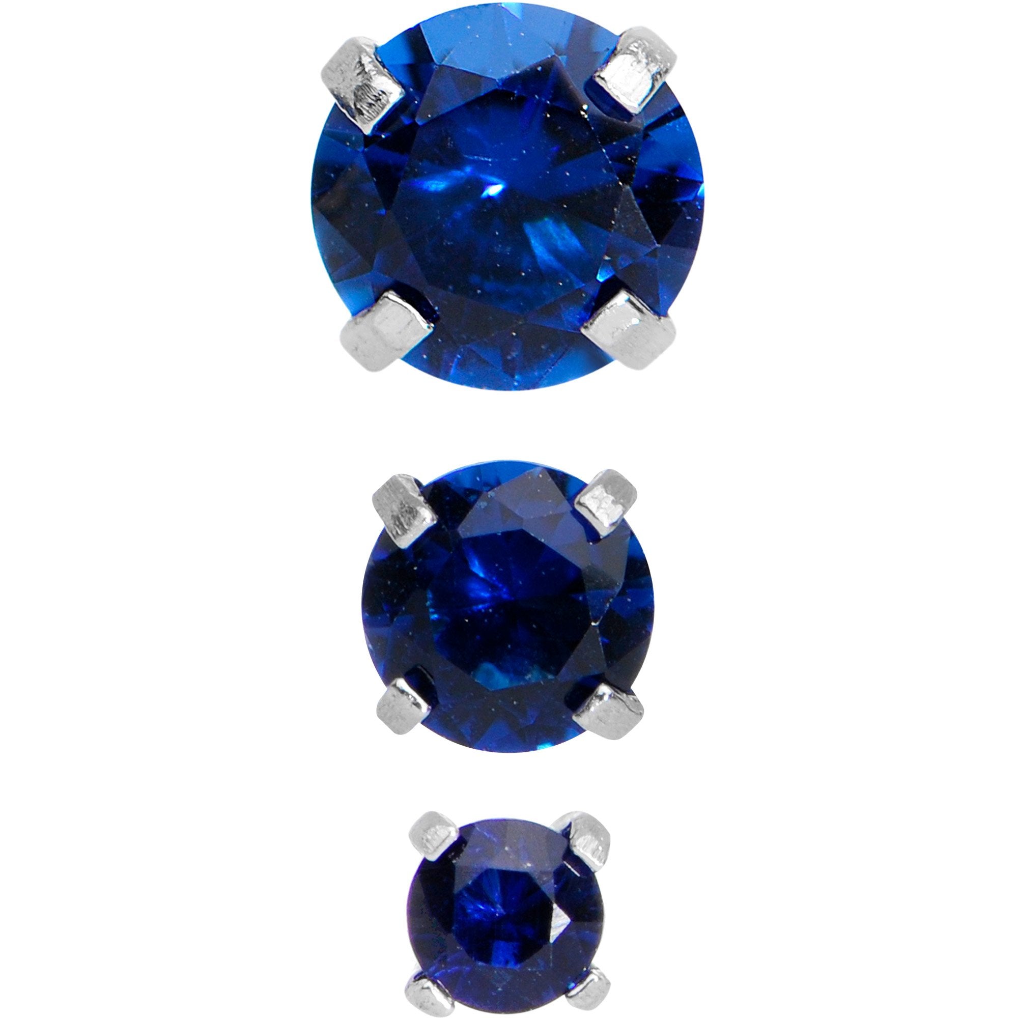 18 Gauge 1/4 Blue CZ Gem Tragus Cartilage Earring 3 Pack Set