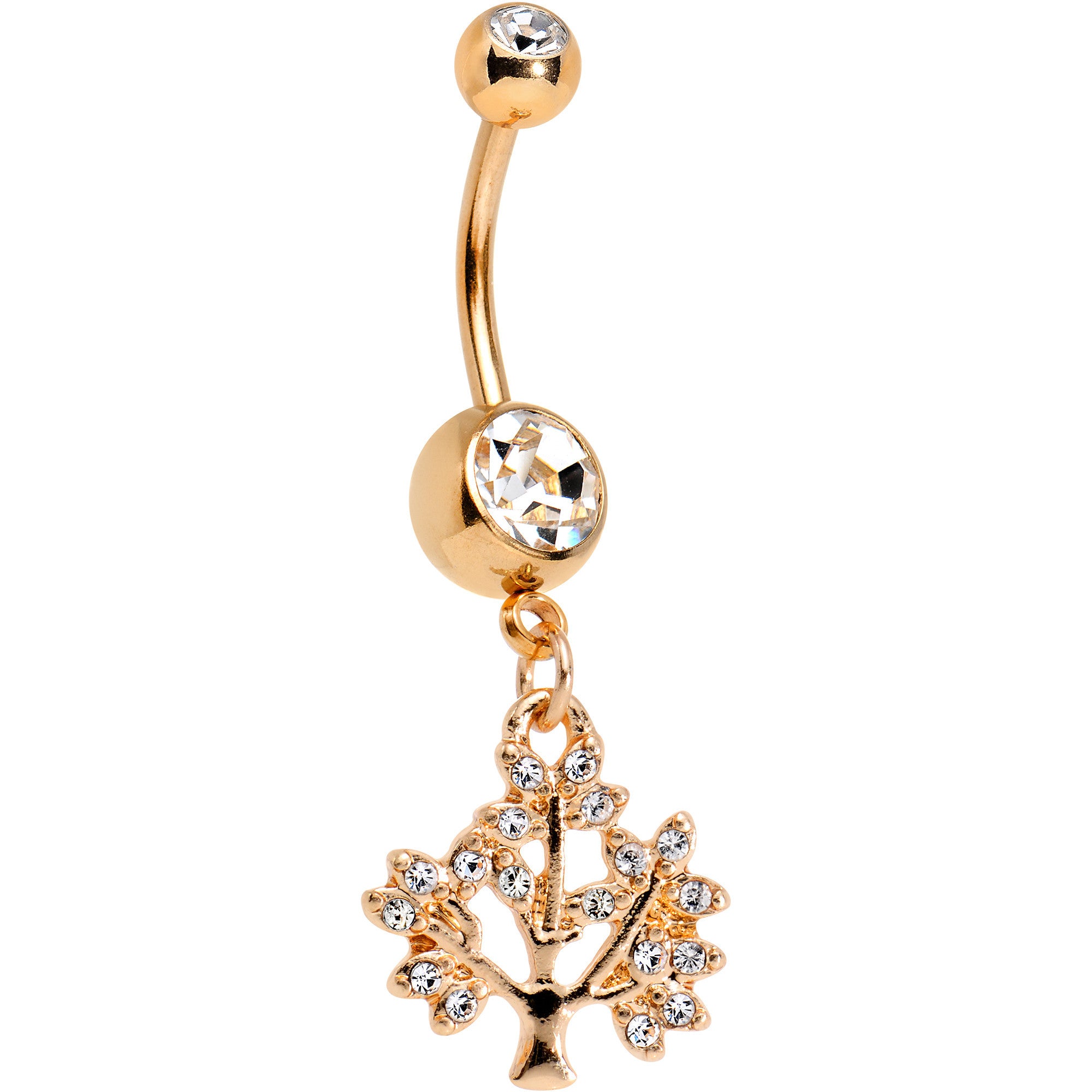 Clear Gem Rose Gold Anodized Tree of Life Dangle Belly Ring