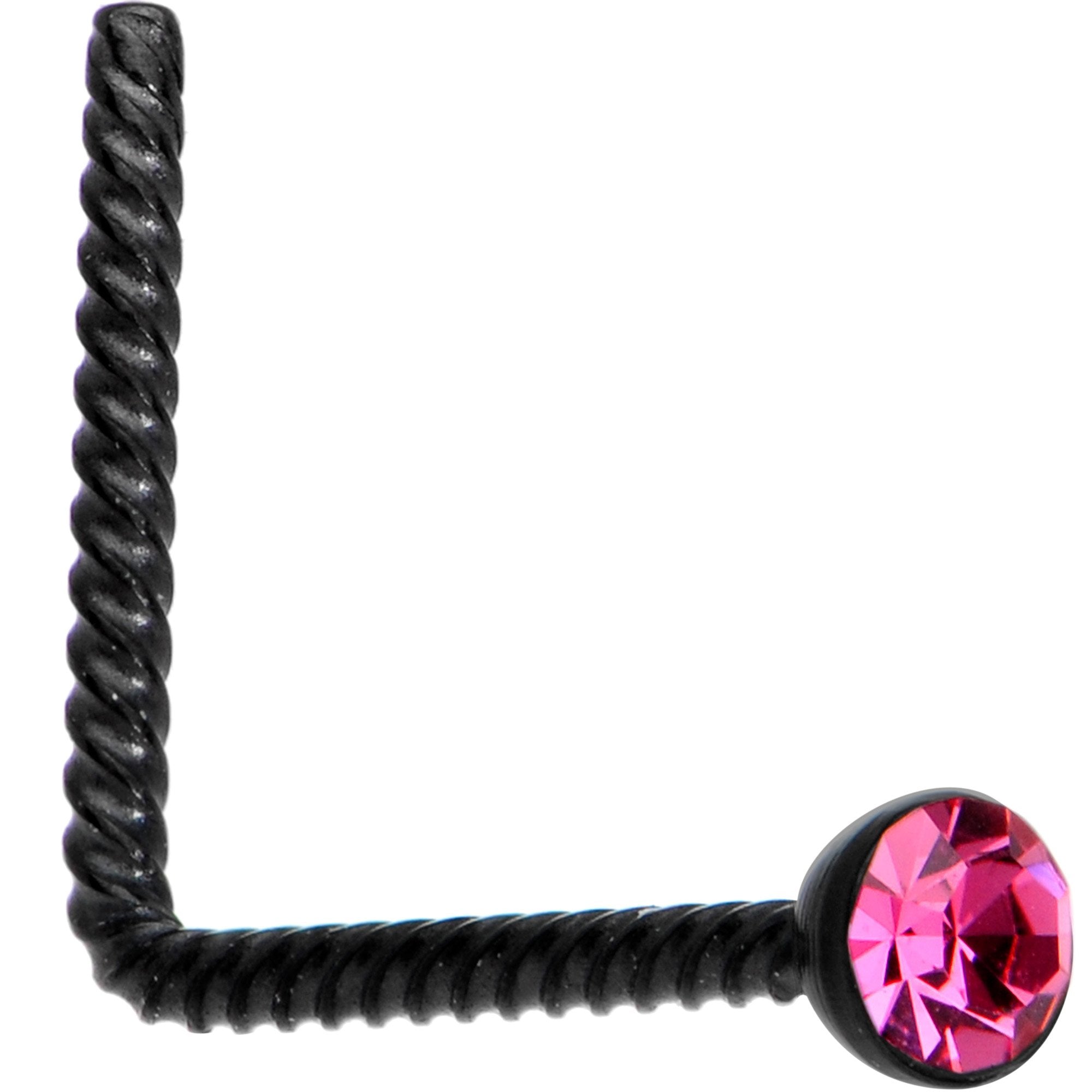 Pink 2mm Gem Inlay Black So Twisted L Shaped Nose Ring