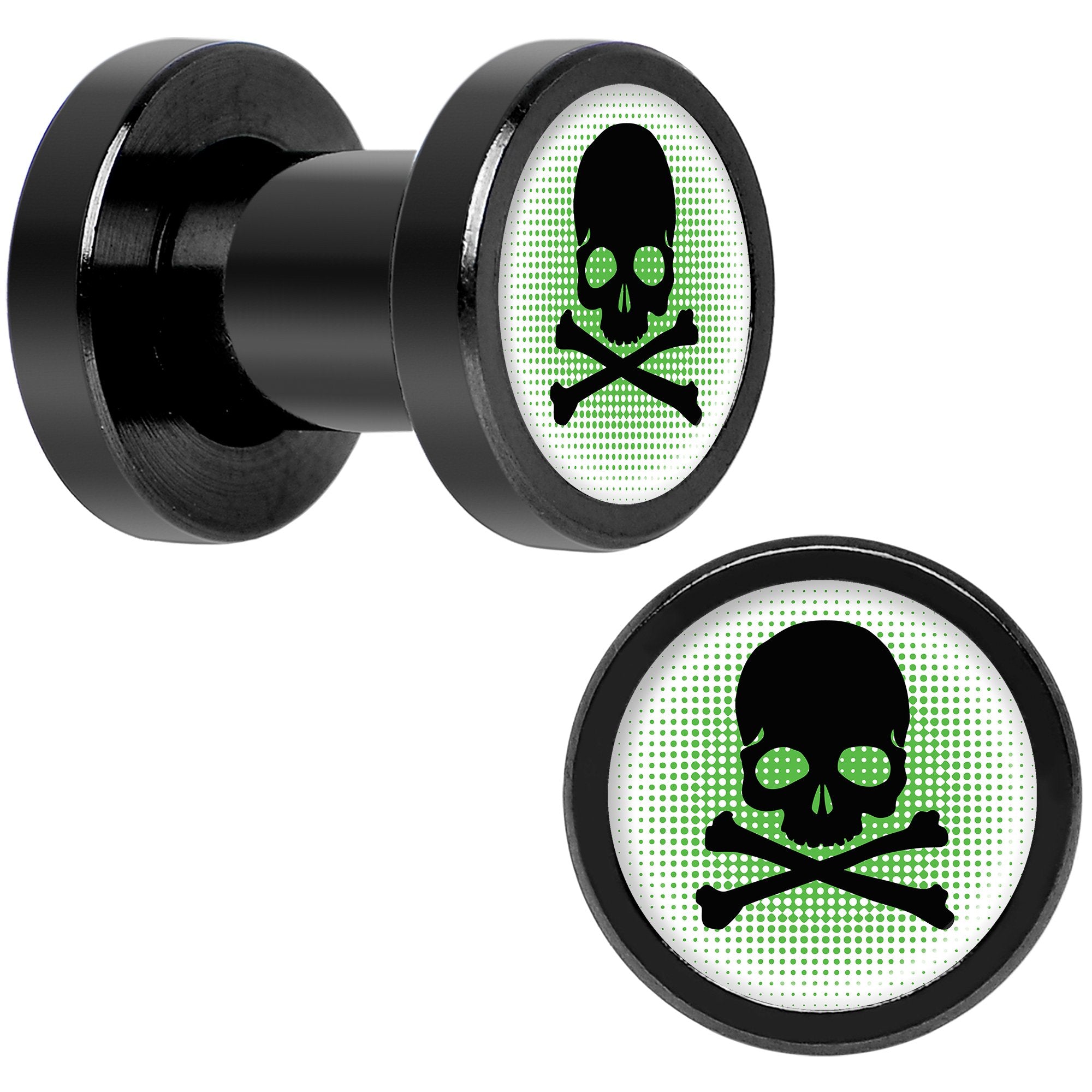 Green Black Skull Black Anodized Screw Fit Plug Set 4 Gauge