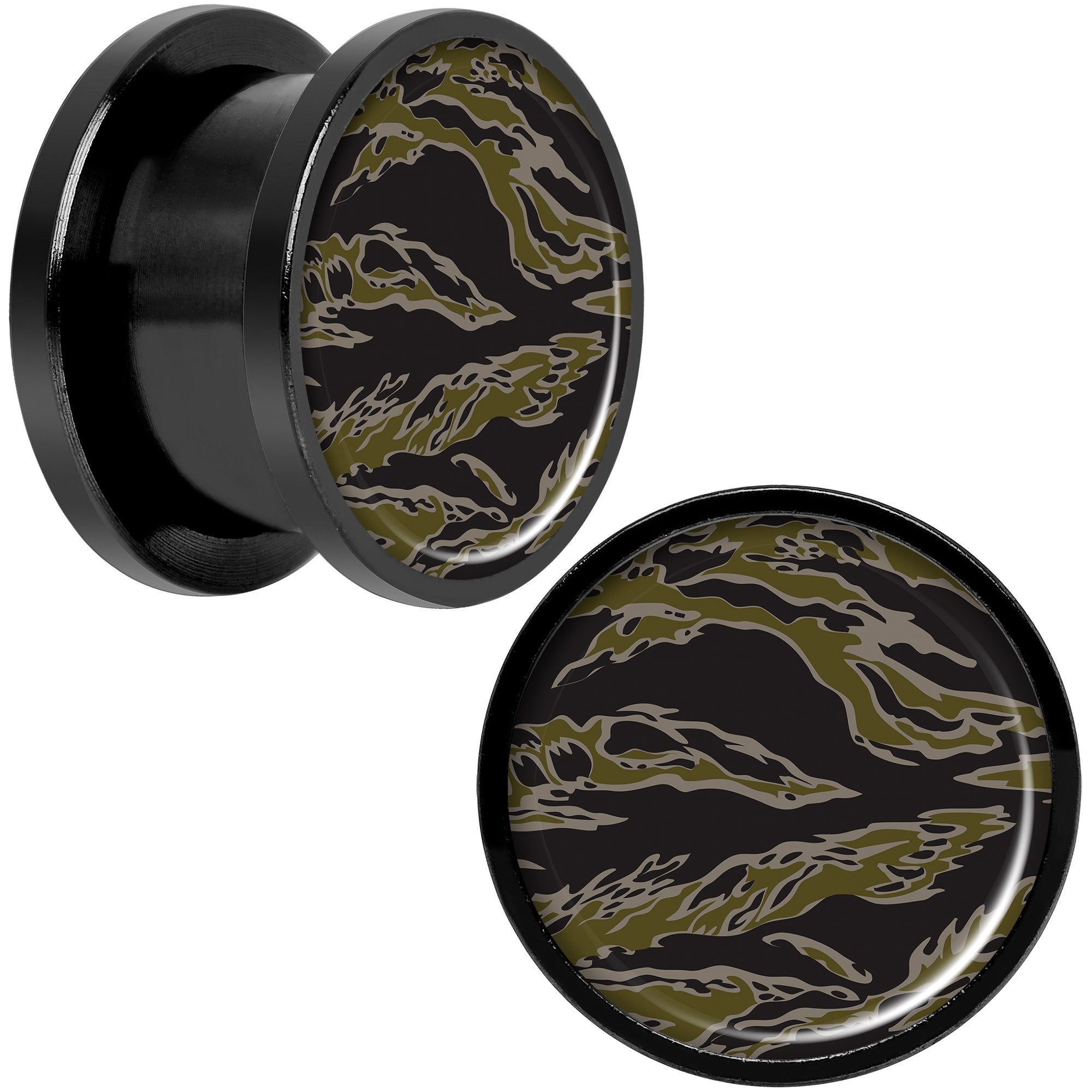 Tiger Camo Print Black Anodized Screw Fit Plug Set 9/16