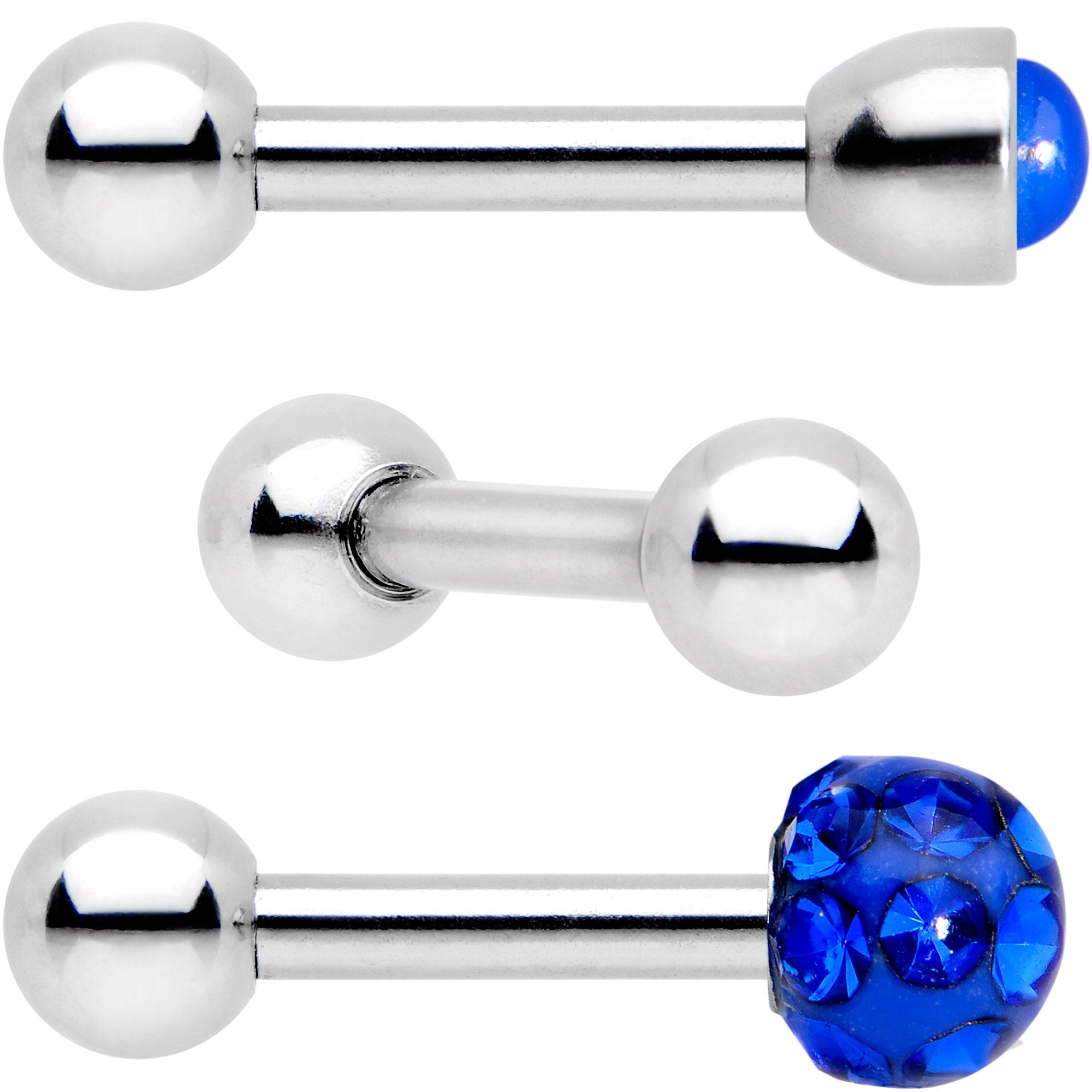 16 Gauge 1/4 Blue Faux Opal Inlay Cartilage Tragus Earring 3 Pack Set