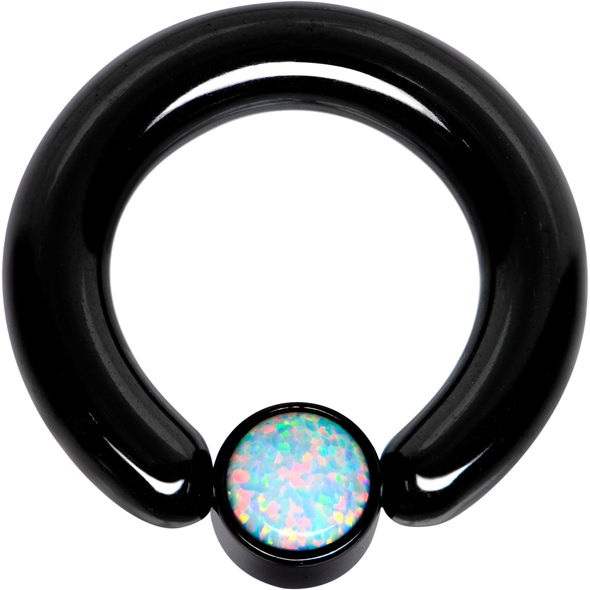 6 Gauge 1/2 White Faux Opal 6mm Disc Black IP BCR Captive Ring