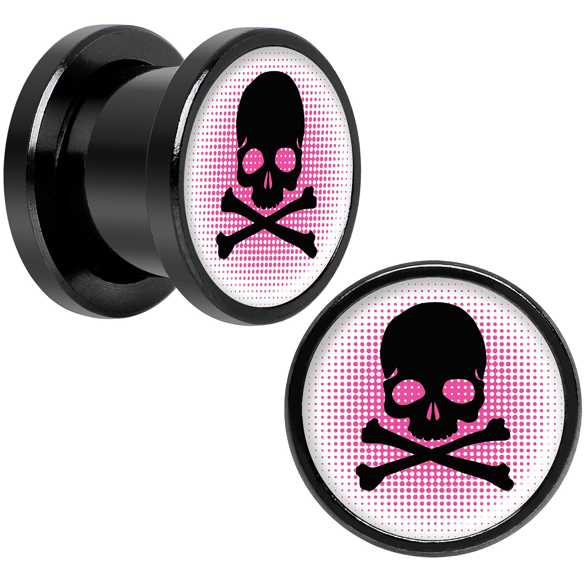 Pink Black Skull Black Anodized Screw Fit Plug Set 00 Gauge