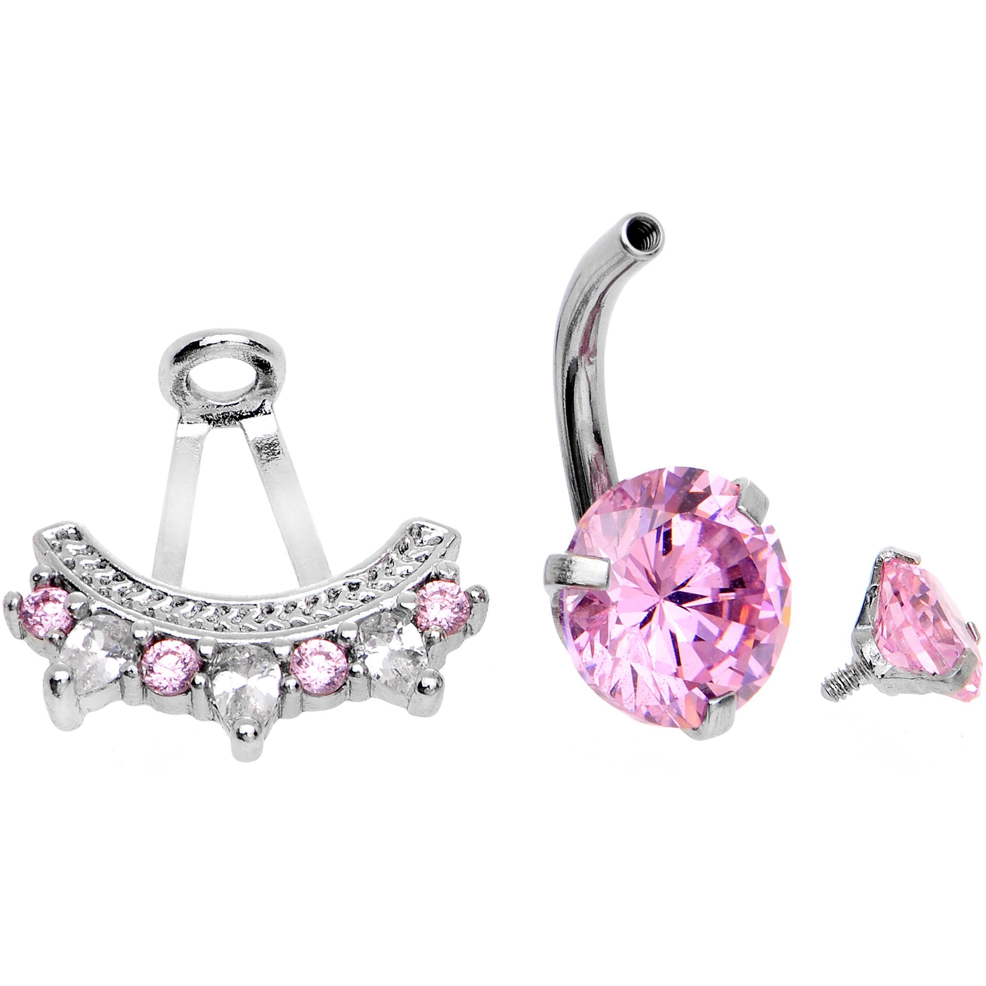 Pink CZ Gem Icy Bling Dangle Belly Ring