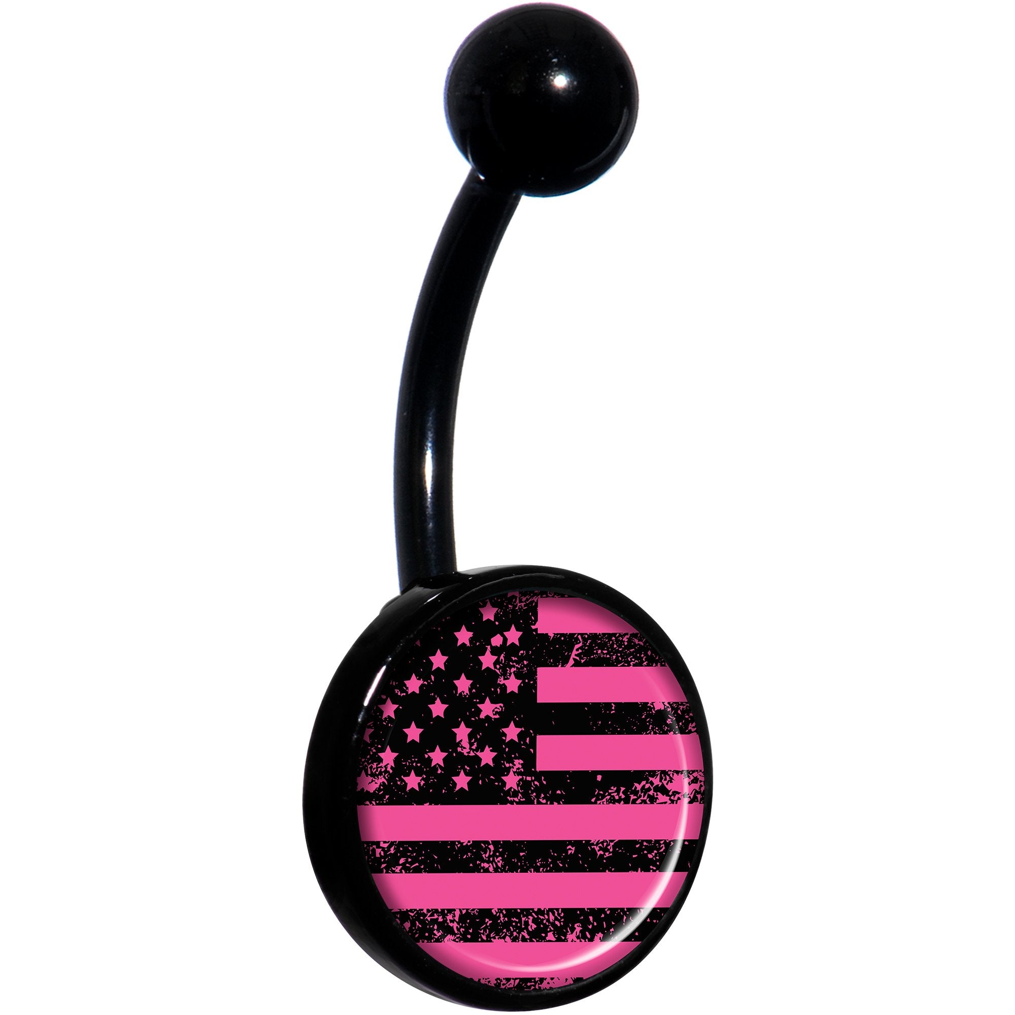 Pink American Flag Black Belly Ring