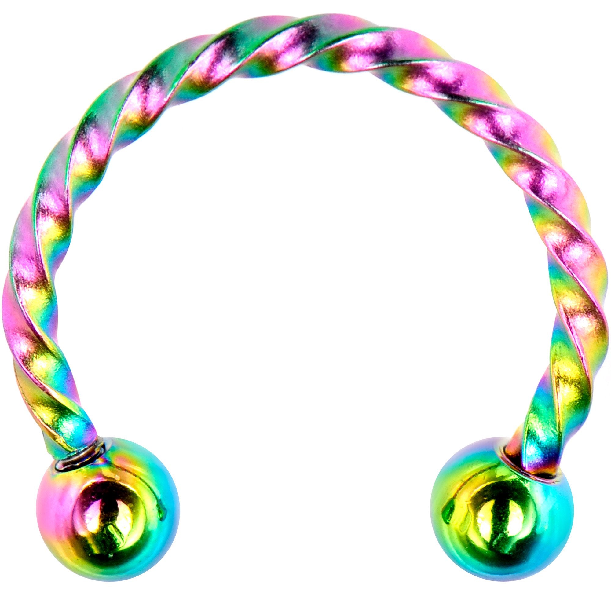 16 Gauge 3/8 Rainbow Seriously Twisted Horseshoe Circular Barbell