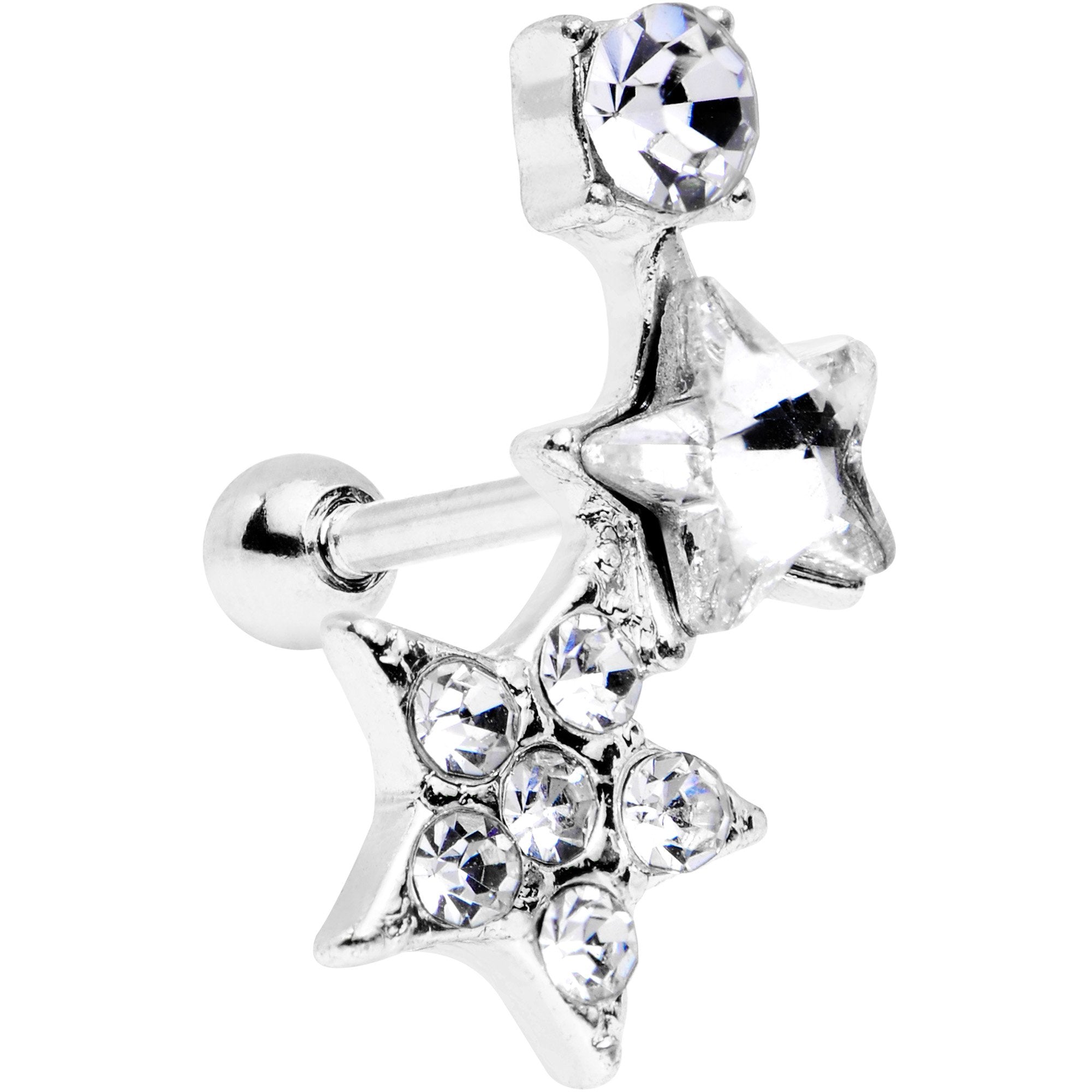 18 Gauge 1/4 Clear Gem Star Cartilage Tragus Earring