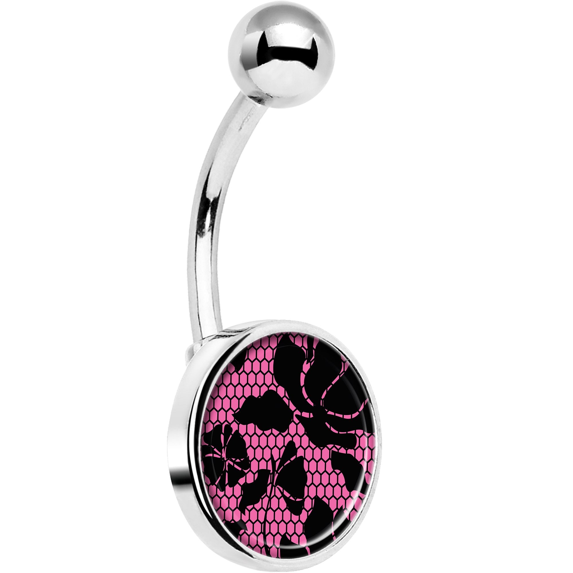 Pink Floral Lace Belly Ring