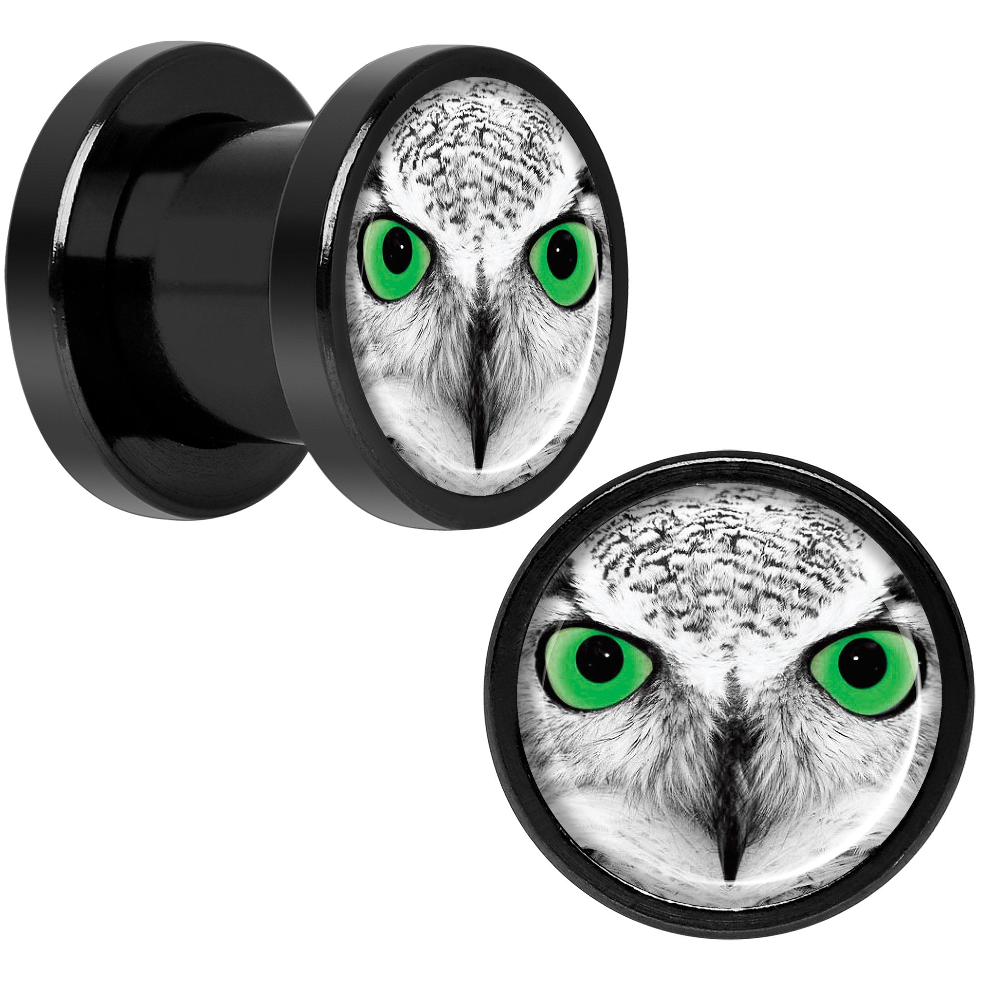 Black White Owl Black Anodized Screw Fit Plug Set 0 Gauge