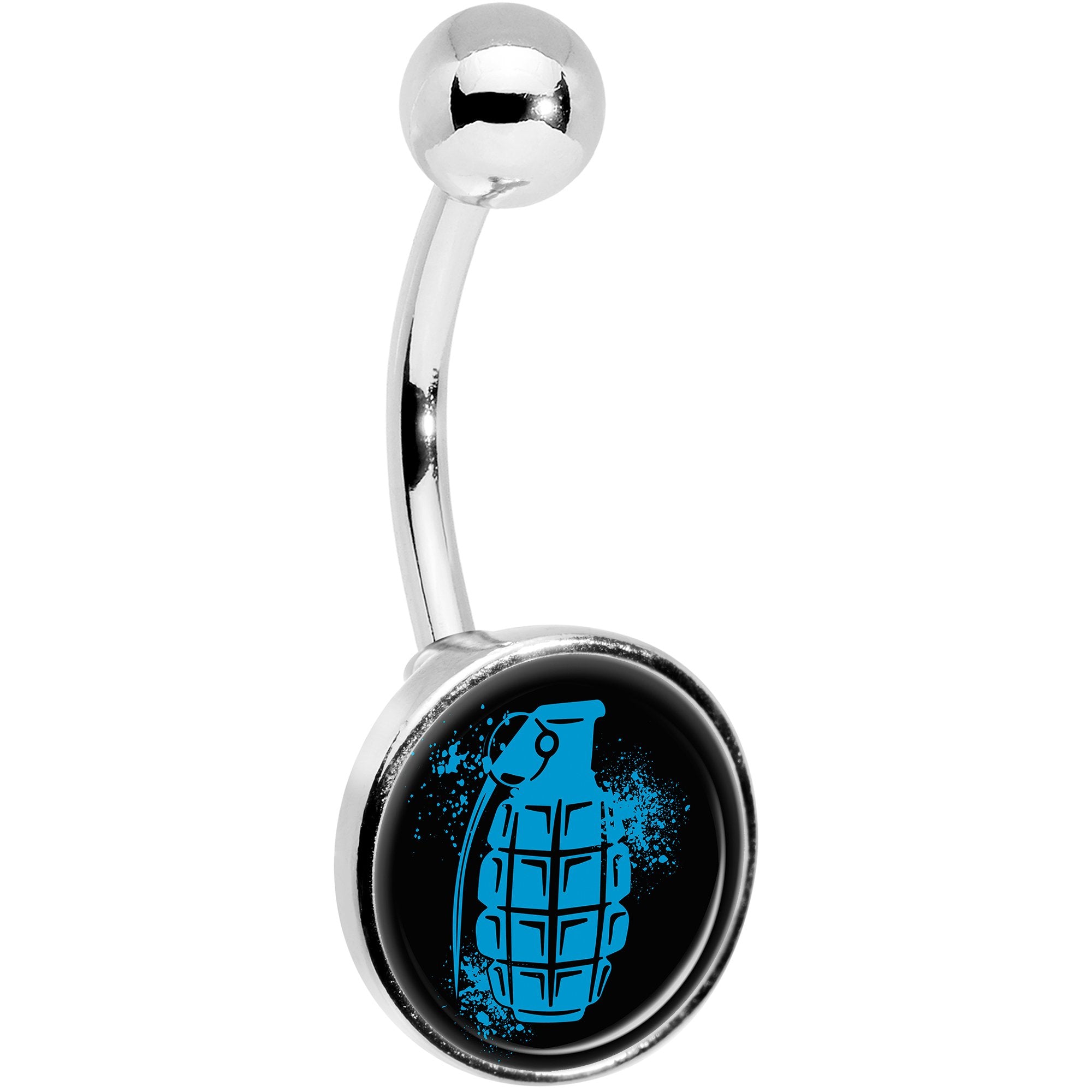 Blue Grenade Belly Ring