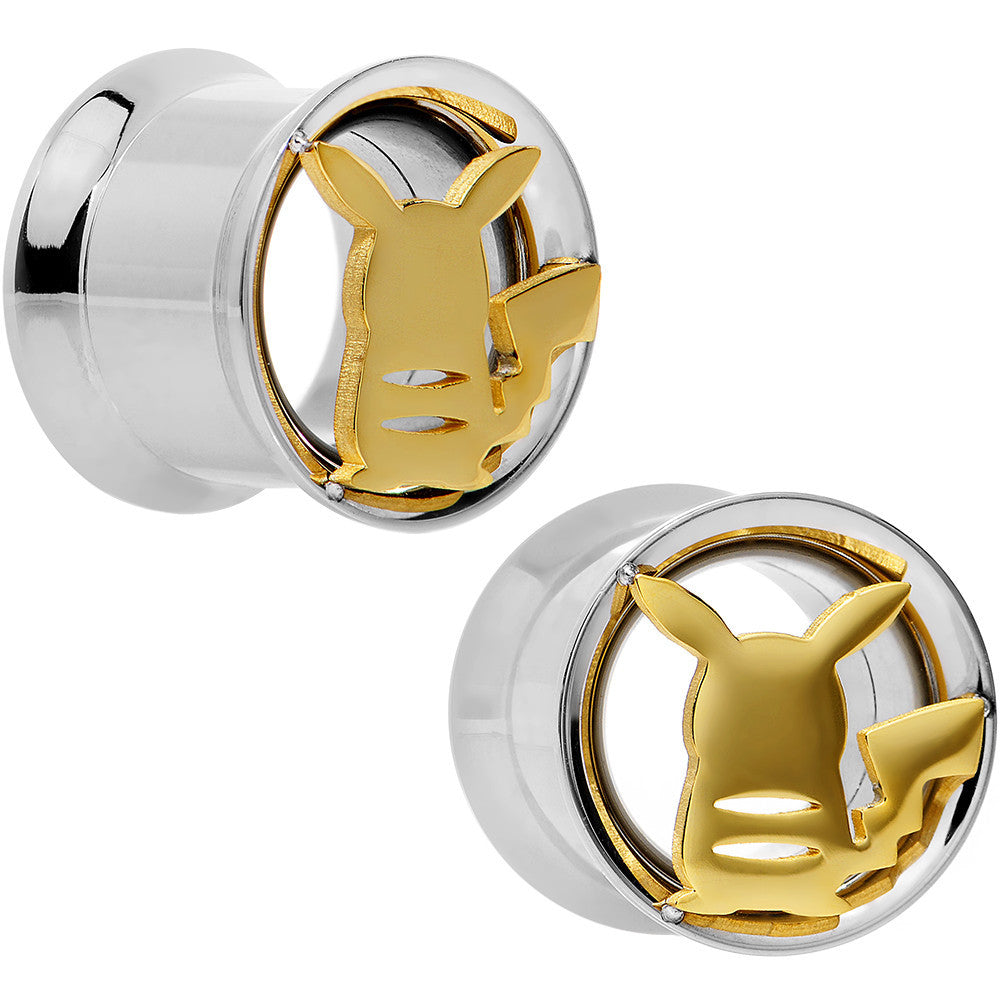 7/16 Licensed Pokemon Yellow Pikachu Double Flare Tunnel Plug Set