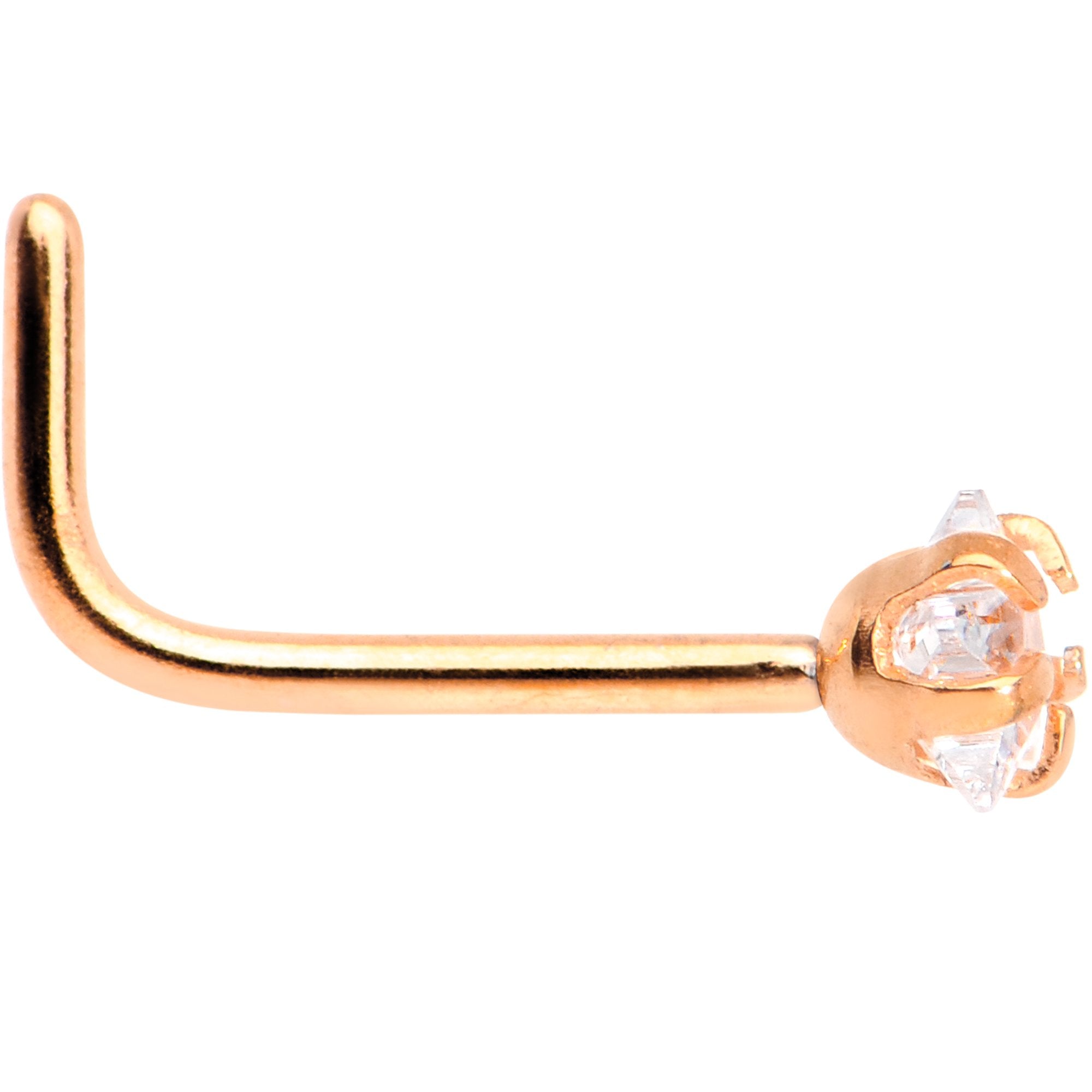 20 Gauge 1/4 Clear Star 3mm CZ Gem Rose Gold IP L-Shape Nose Ring