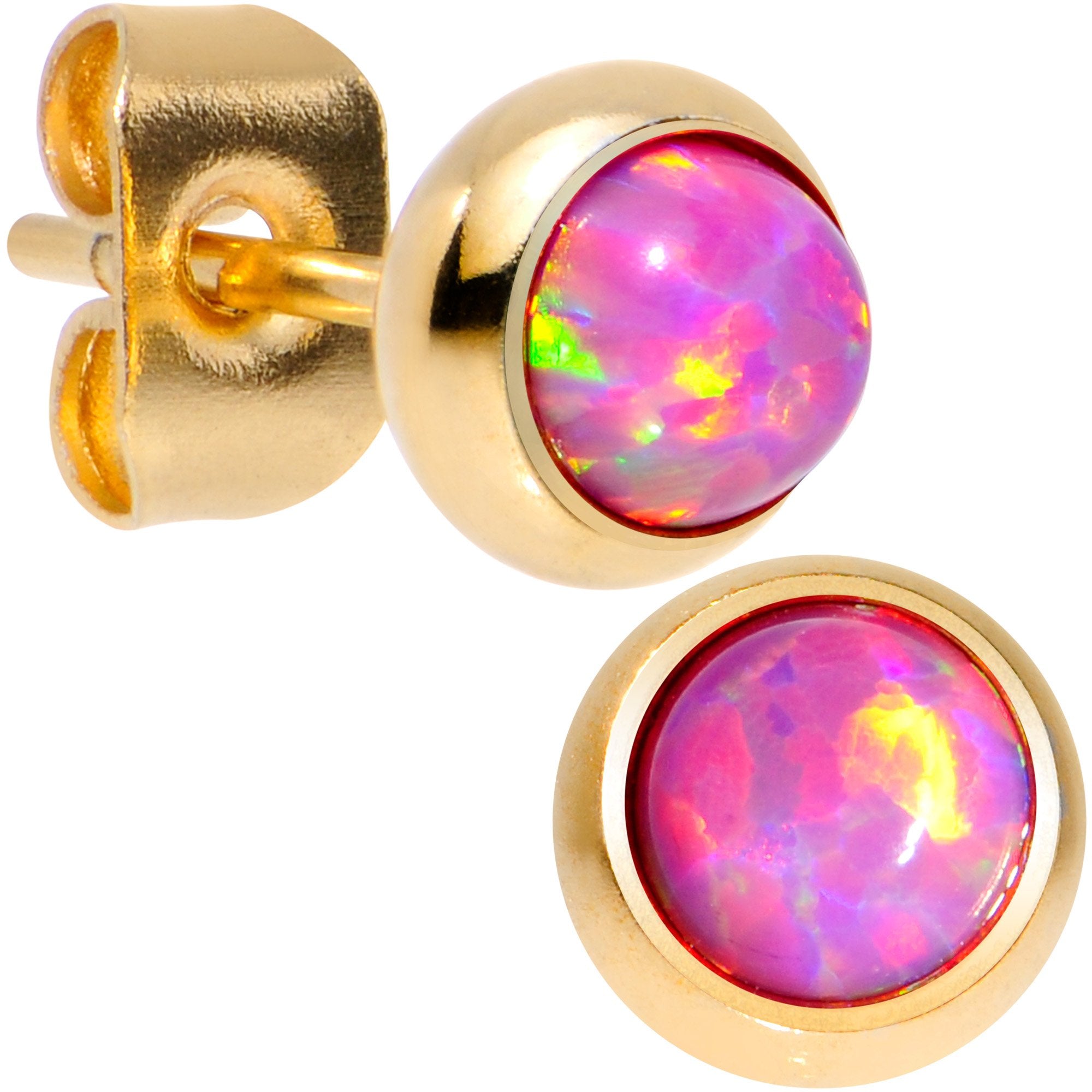 Pink Synthetic Opal Gold IP 316L Surgical Steel Stud Earrings