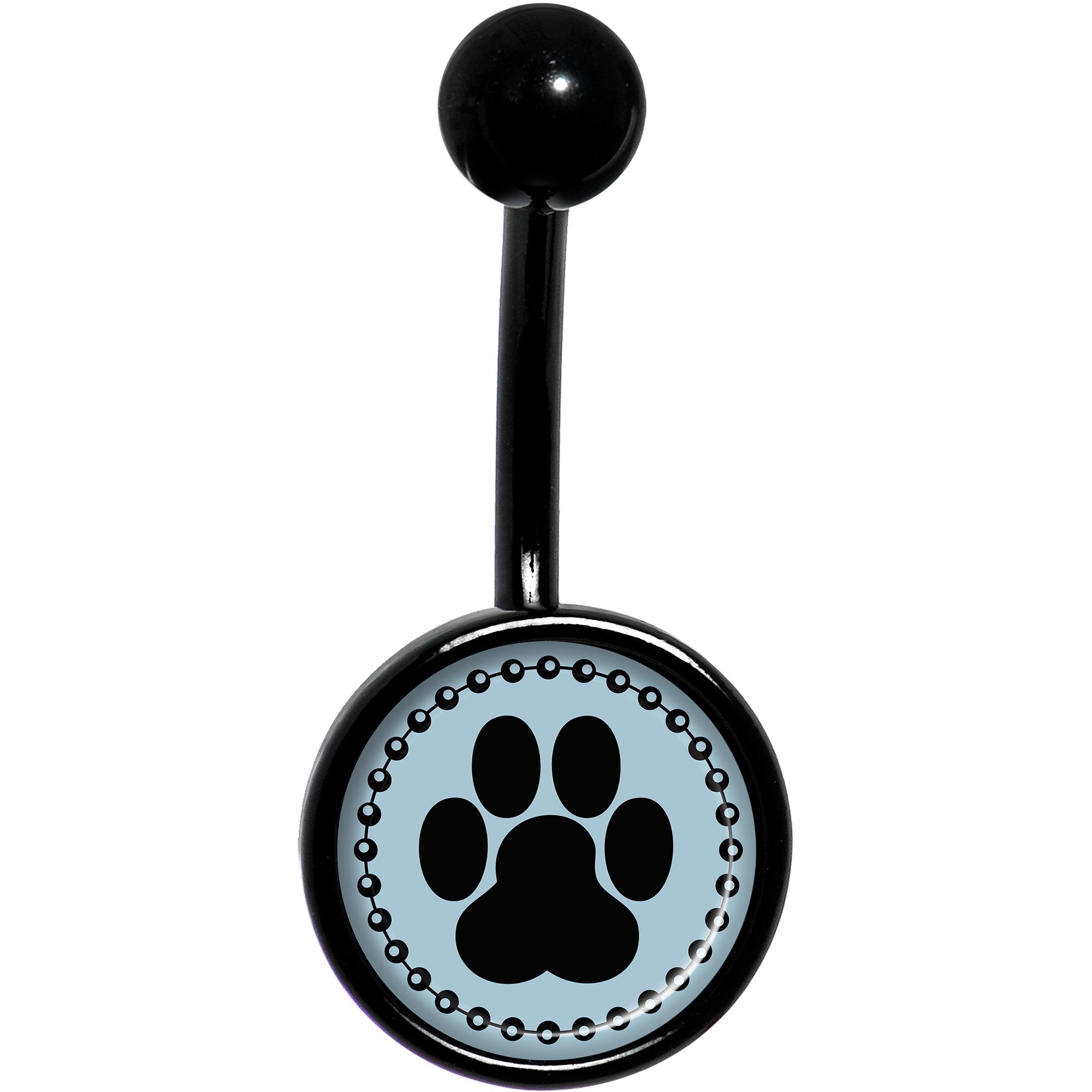 Black on Blue Paw Print Black Belly Ring