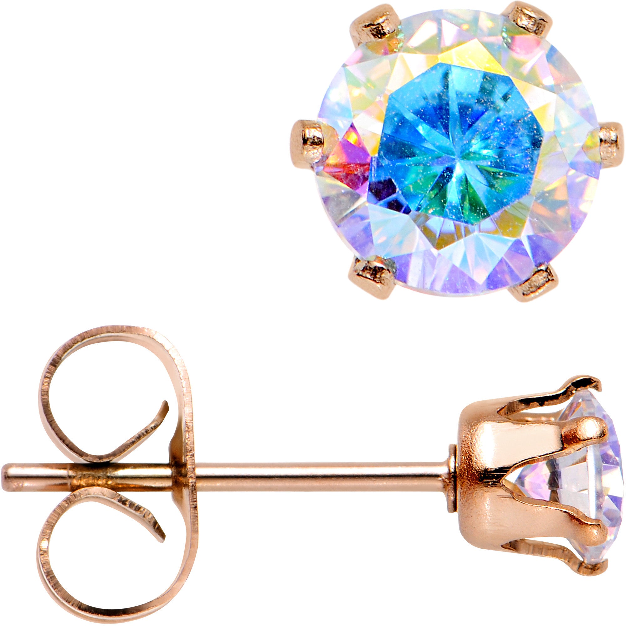 4mm Aurora CZ Gem Rose Gold IP Post Stud Earrings