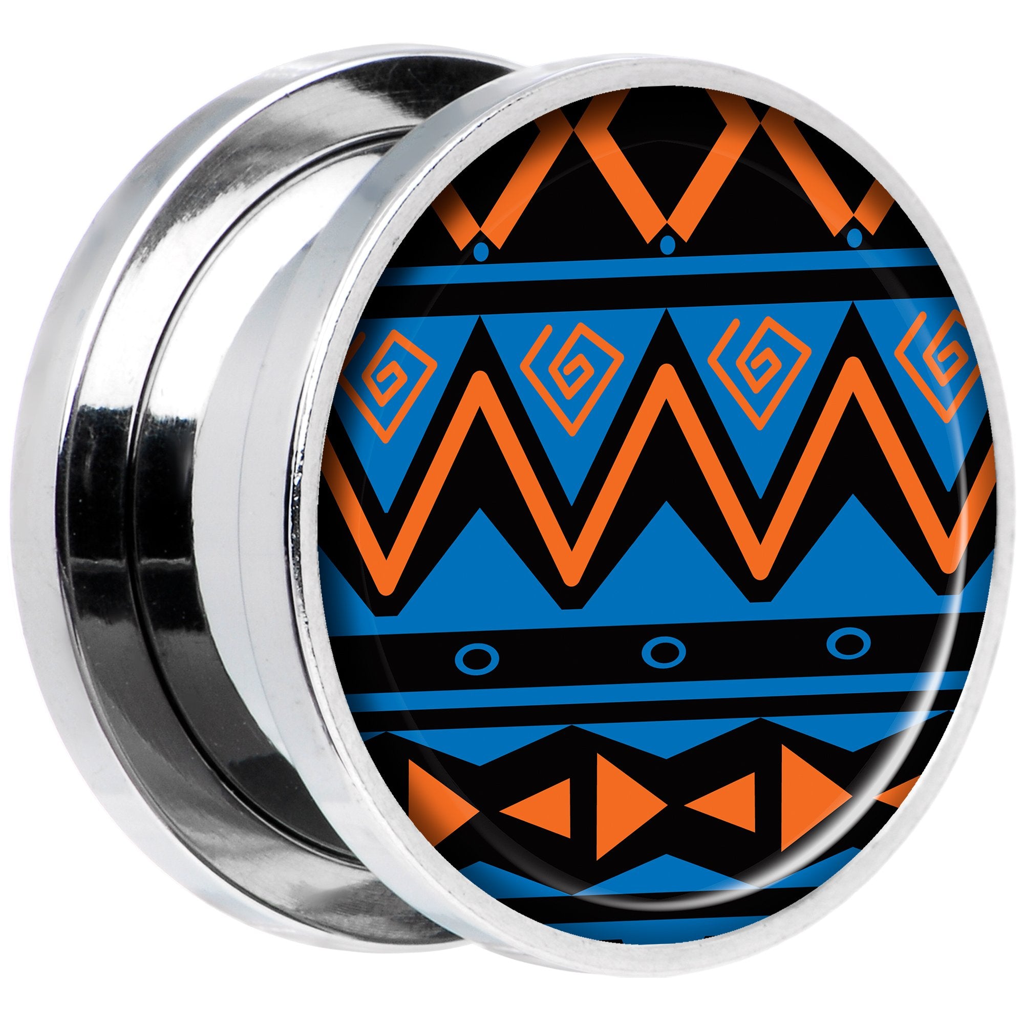 Blue Orange Tribal Print Steel Screw Fit Plug Set 5/8