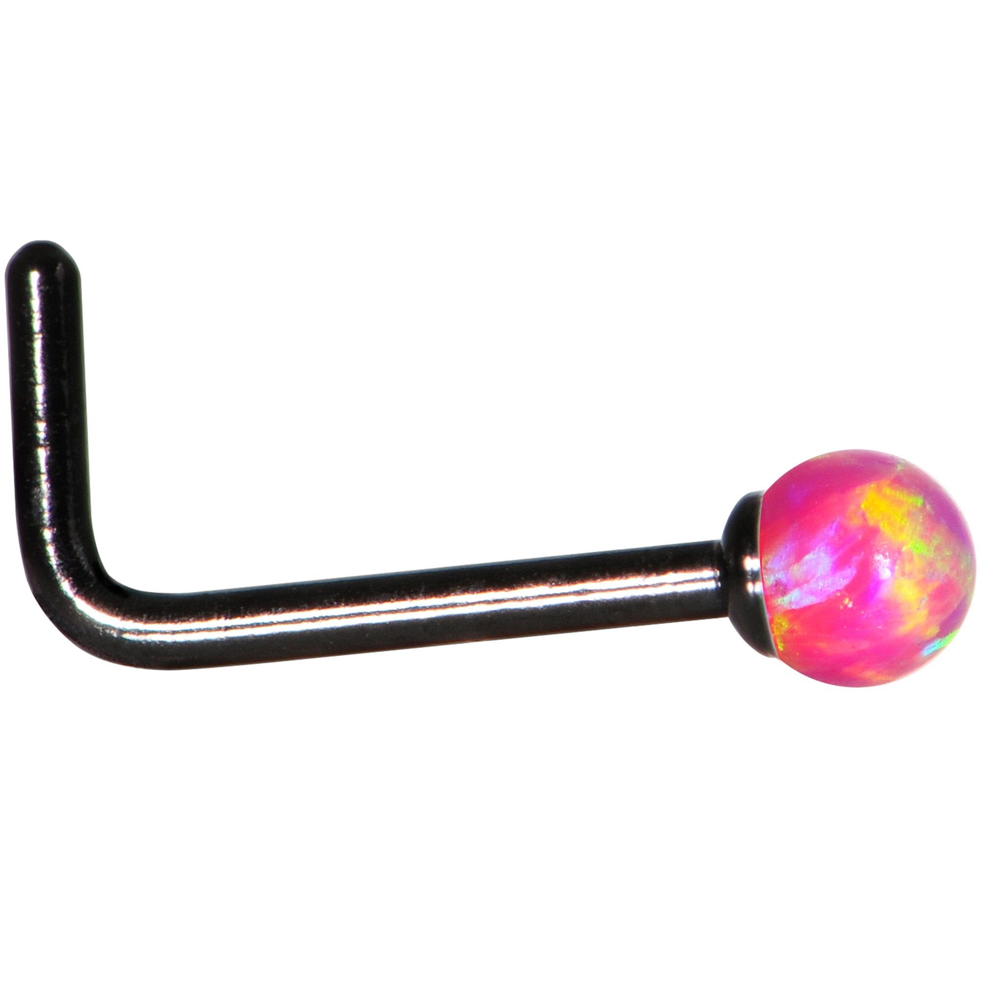 Pink 2.5mm Synthetic Opal Ball Black Anodized L-Shape Nose Ring