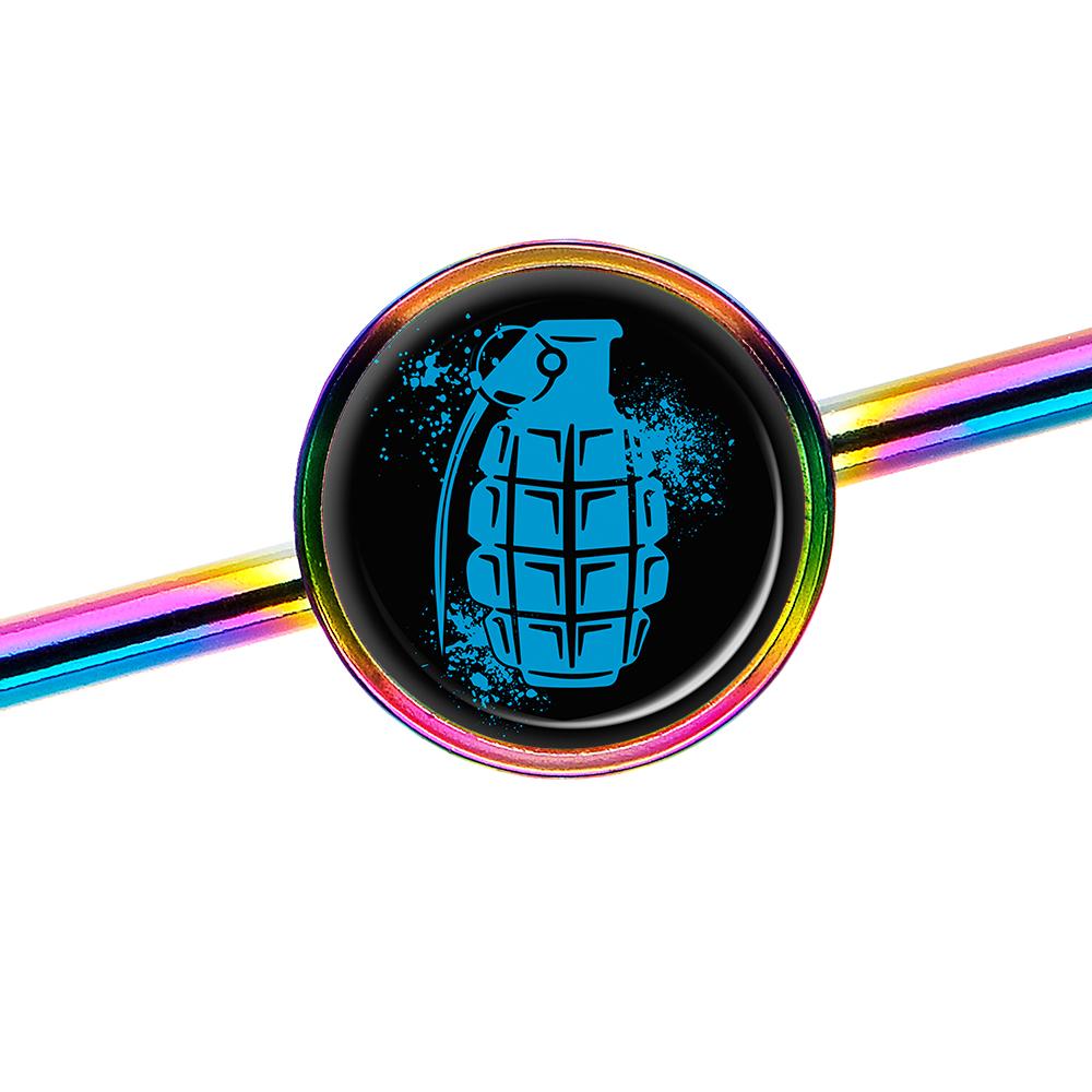 14 Gauge Blue Grenade Rainbow Industrial Barbell 37mm