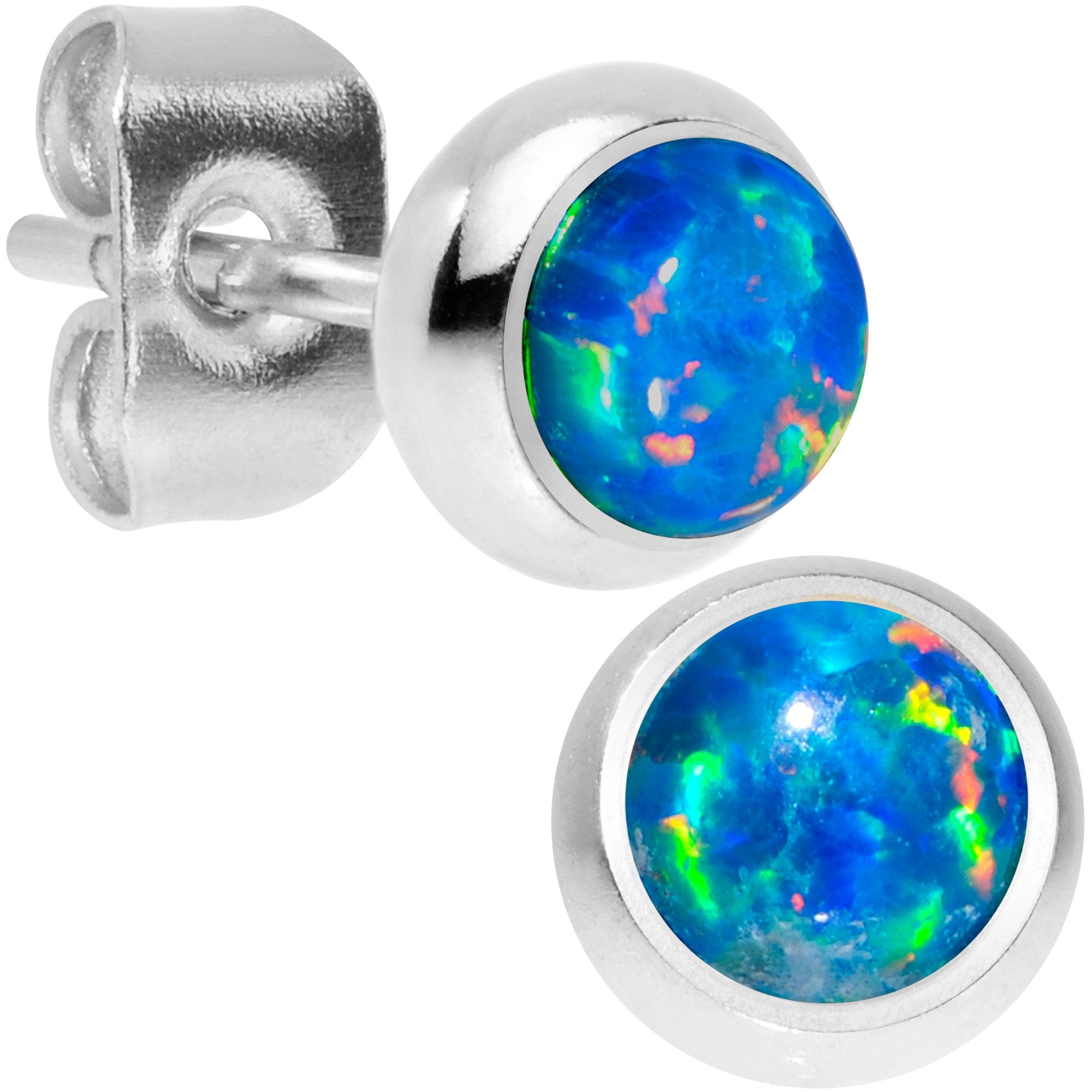 Green Synthetic Opal 316L Surgical Steel Stud Earrings