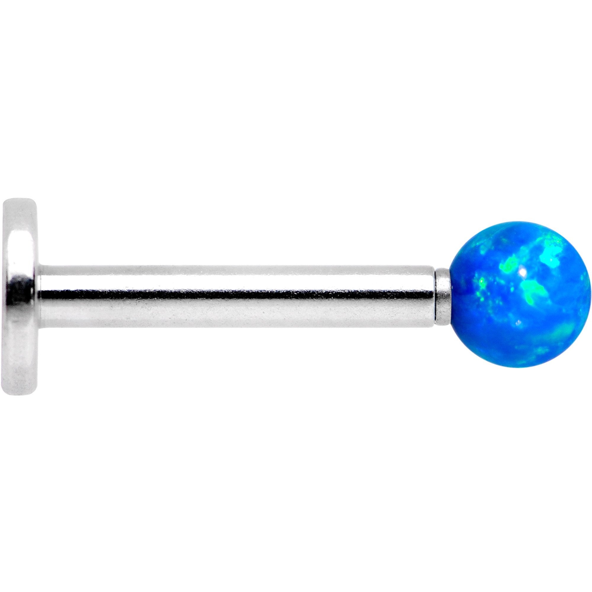 5/16 Blue Faux Opal 3mm Ball Internally Threaded Labret Monroe