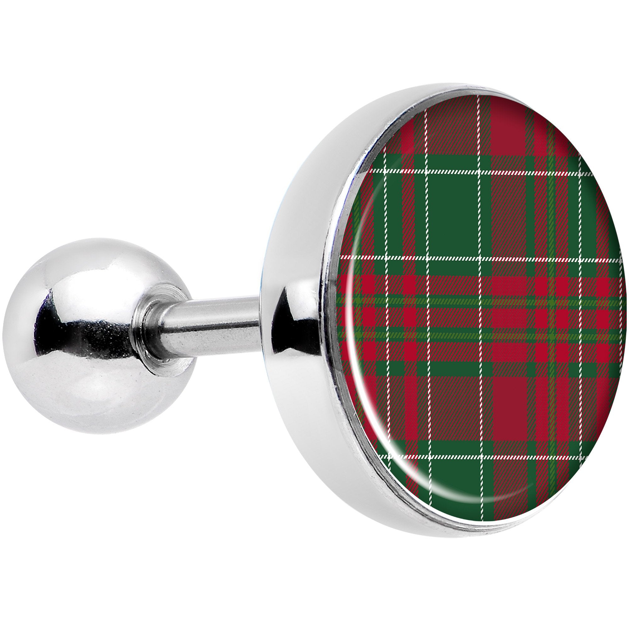 16 Gauge 1/4 Christmas Red Green Plaid Tragus Cartilage Earring