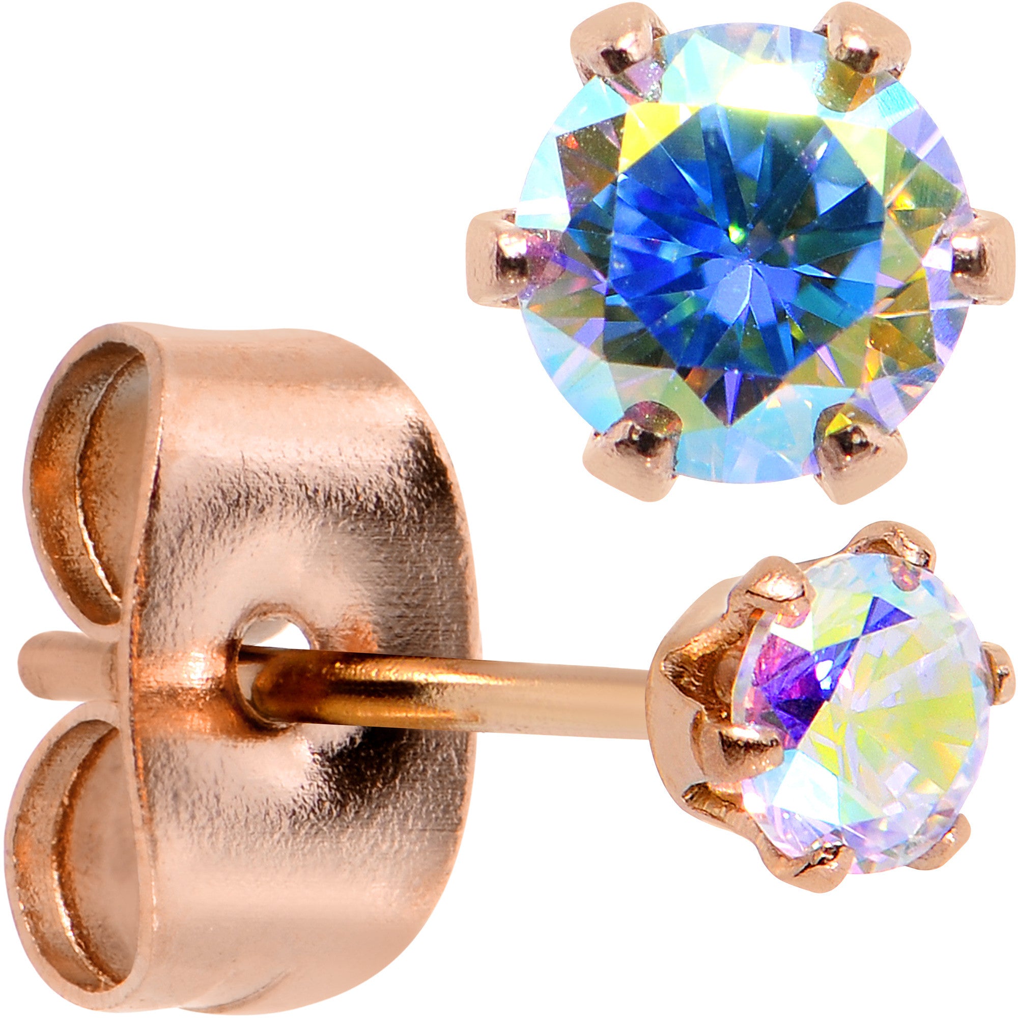 3mm Aurora CZ Gem Rose Gold IP Post Stud Earrings