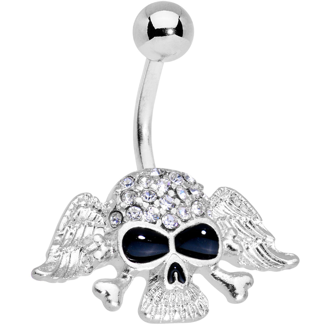 Clear Gem Flying Skull Belly Ring