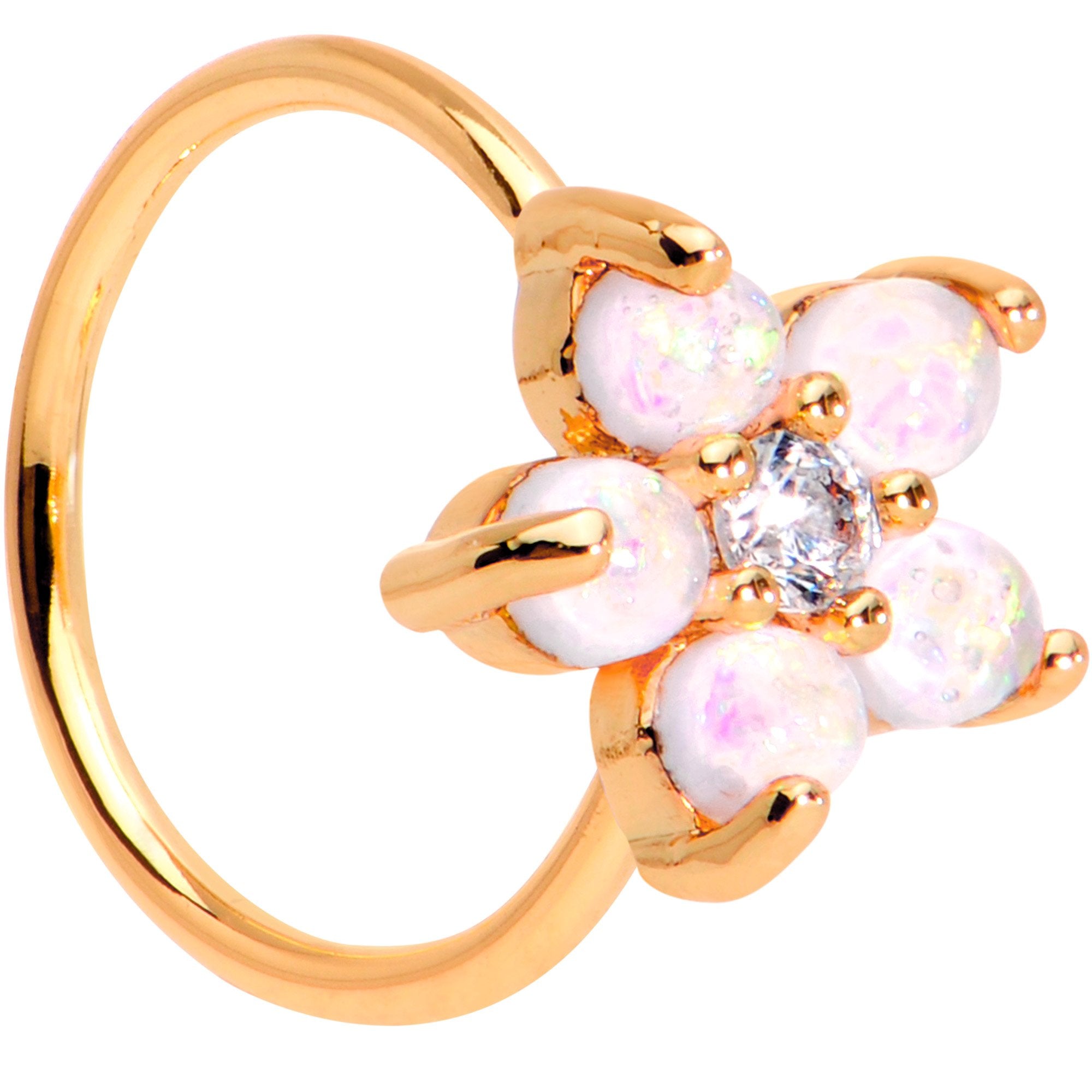 5/16 White Faux Opal CZ Rose Gold IP Flower Seamless Circular Ring