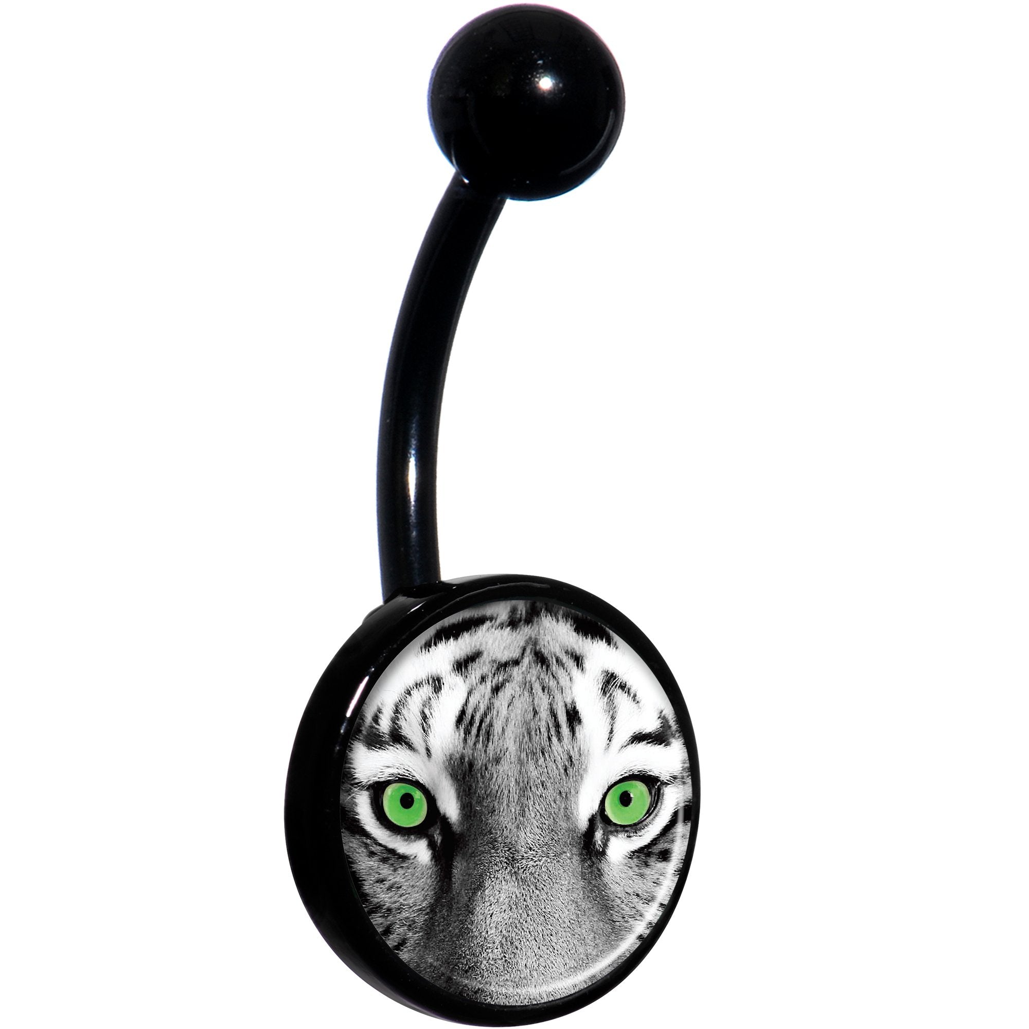 Black White Tiger Eyes Black Belly Ring