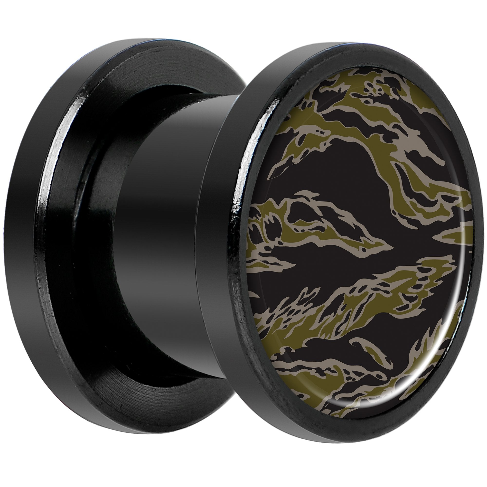 Tiger Camo Print Black Anodized Screw Fit Plug Set 00 Gauge