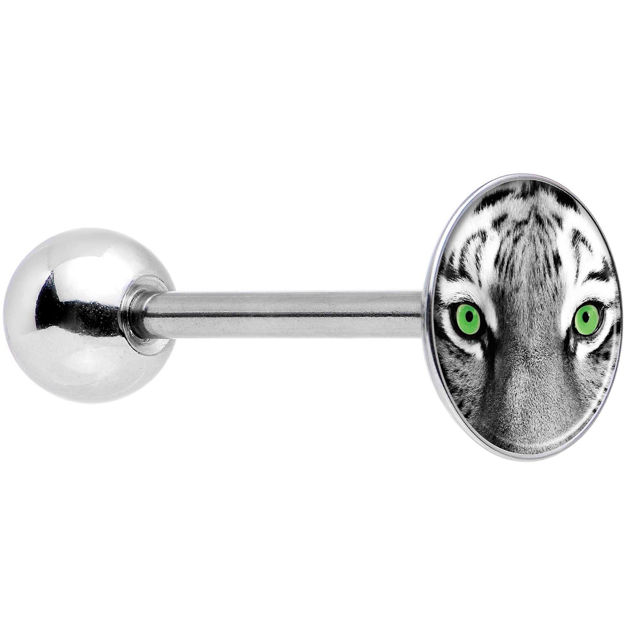 Black White Tiger Eyes Barbell Tongue Ring