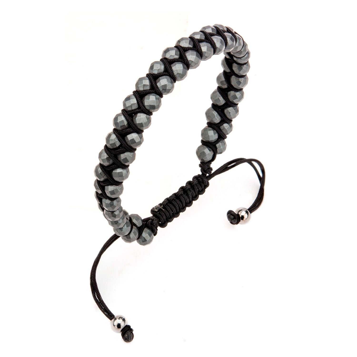 Mens Grey Hematite Beads Adjustable Bracelet