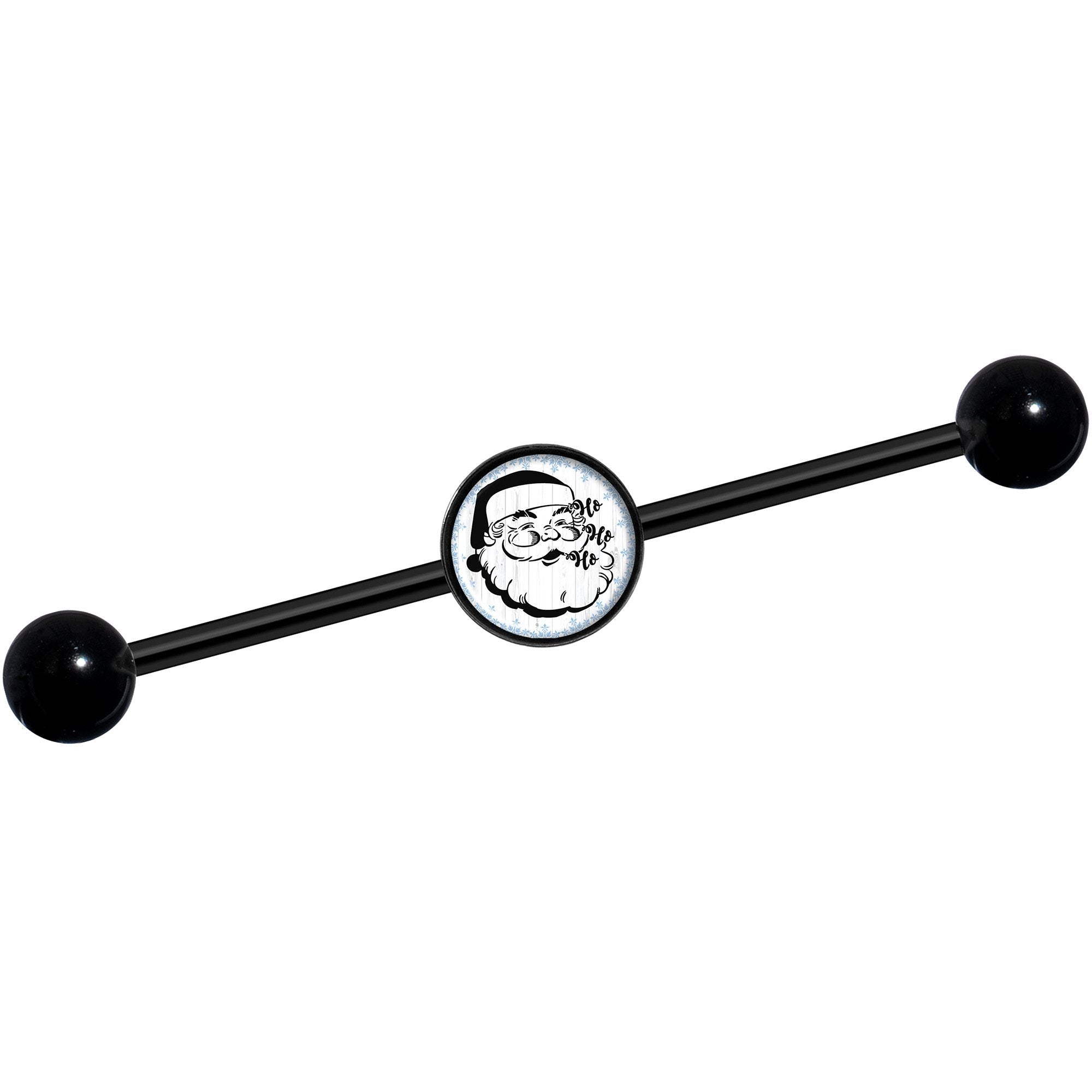 14 Gauge Christmas Retro Santa Ho Ho Ho Black Industrial Barbell 37mm