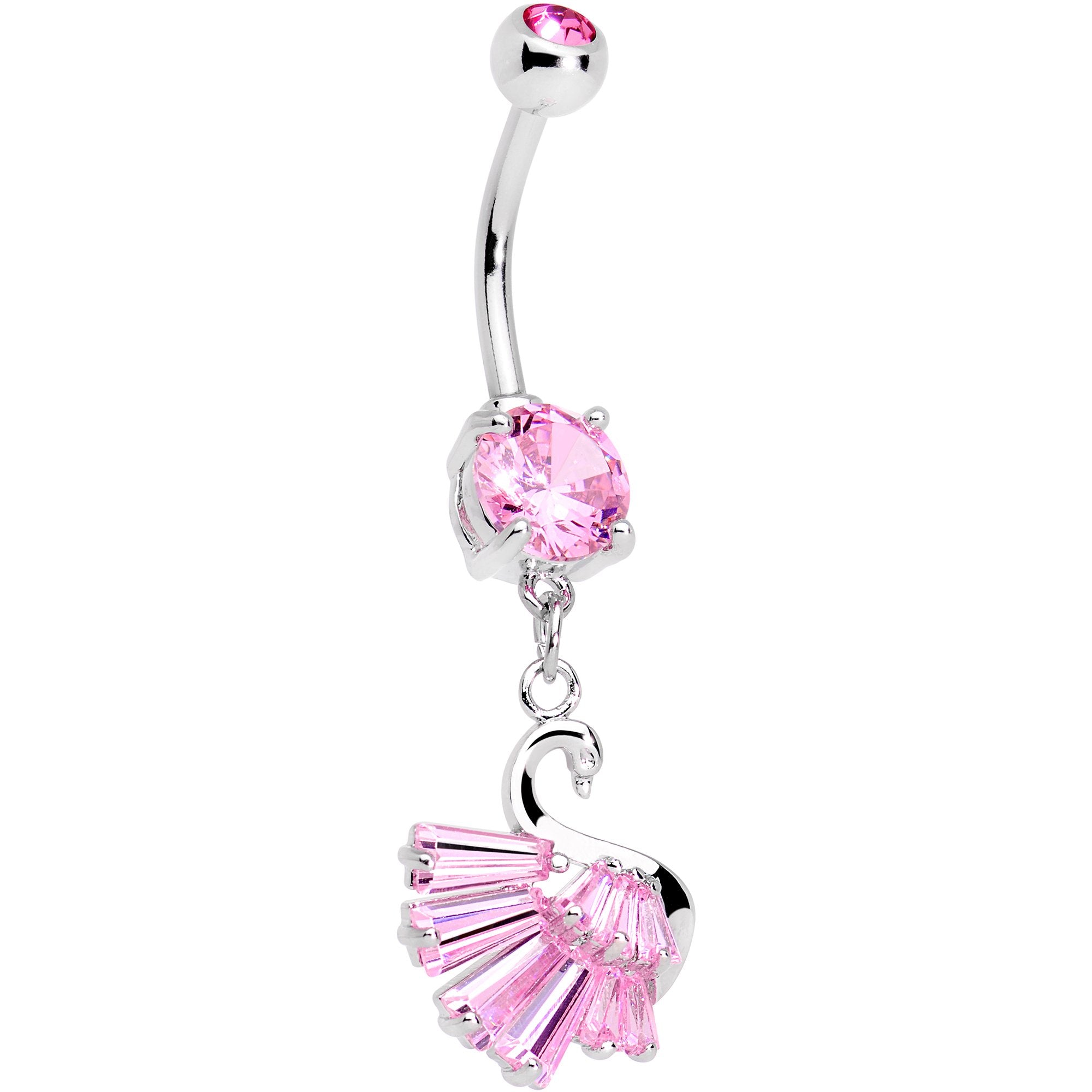 Pink Gem Swan Wings Dangle Belly Ring