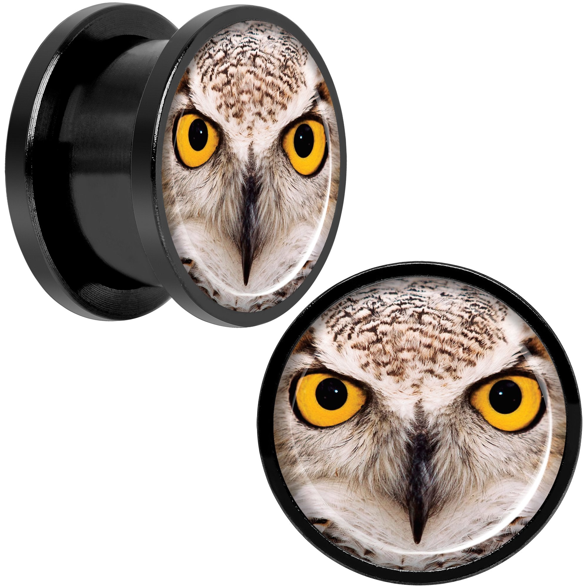 Full Color Owl Black Anodized Screw Fit Plug Set 9/16