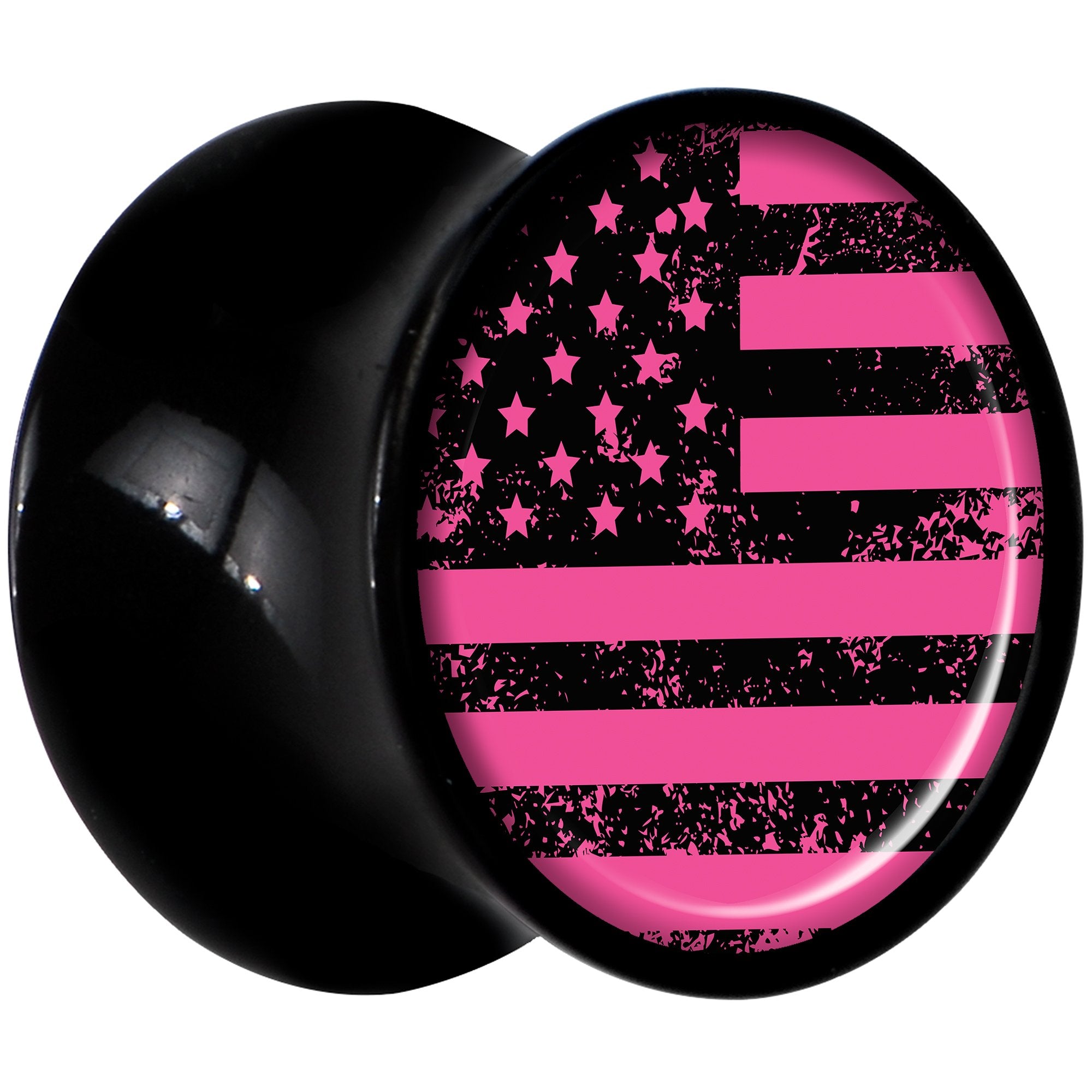 Black Acrylic Pink American Flag Saddle Plug Set 00 Gauge