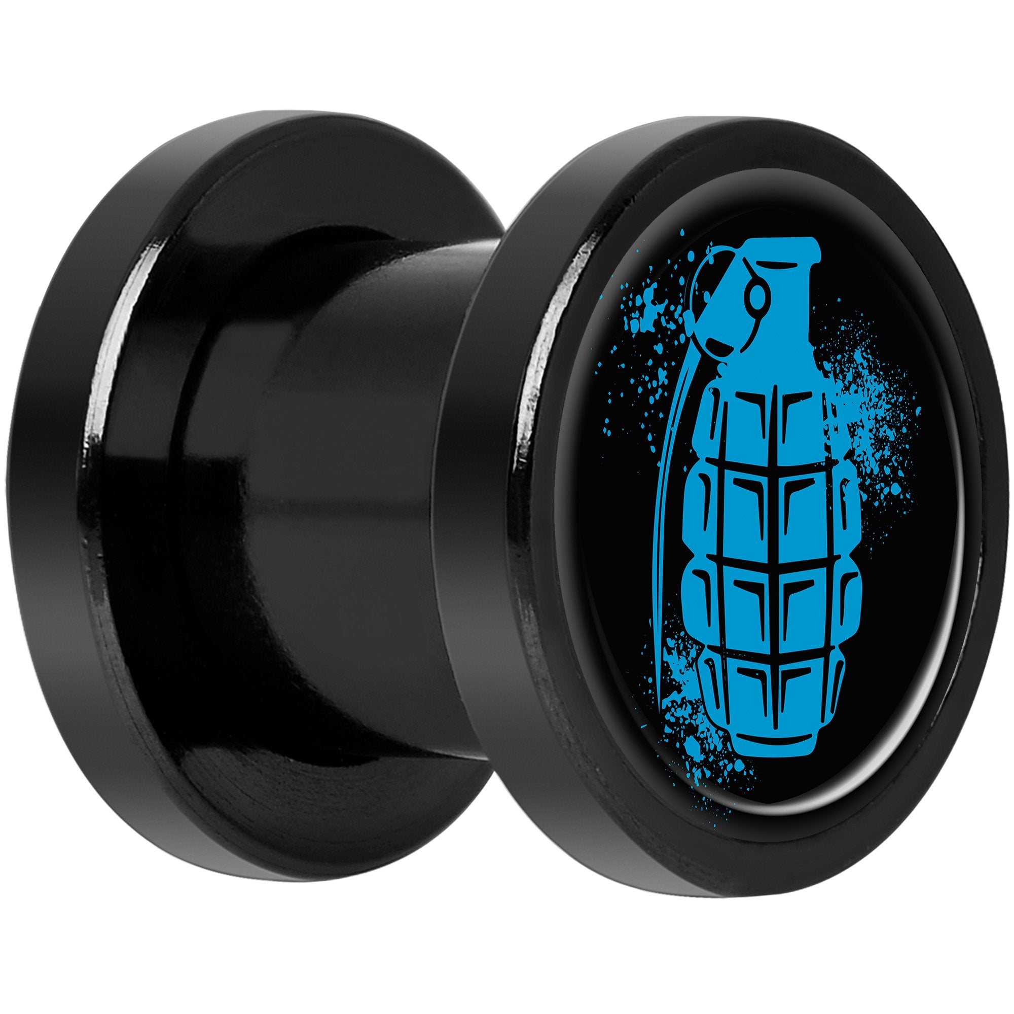 Blue Grenade Black Anodized Screw Fit Plug Set 0 Gauge