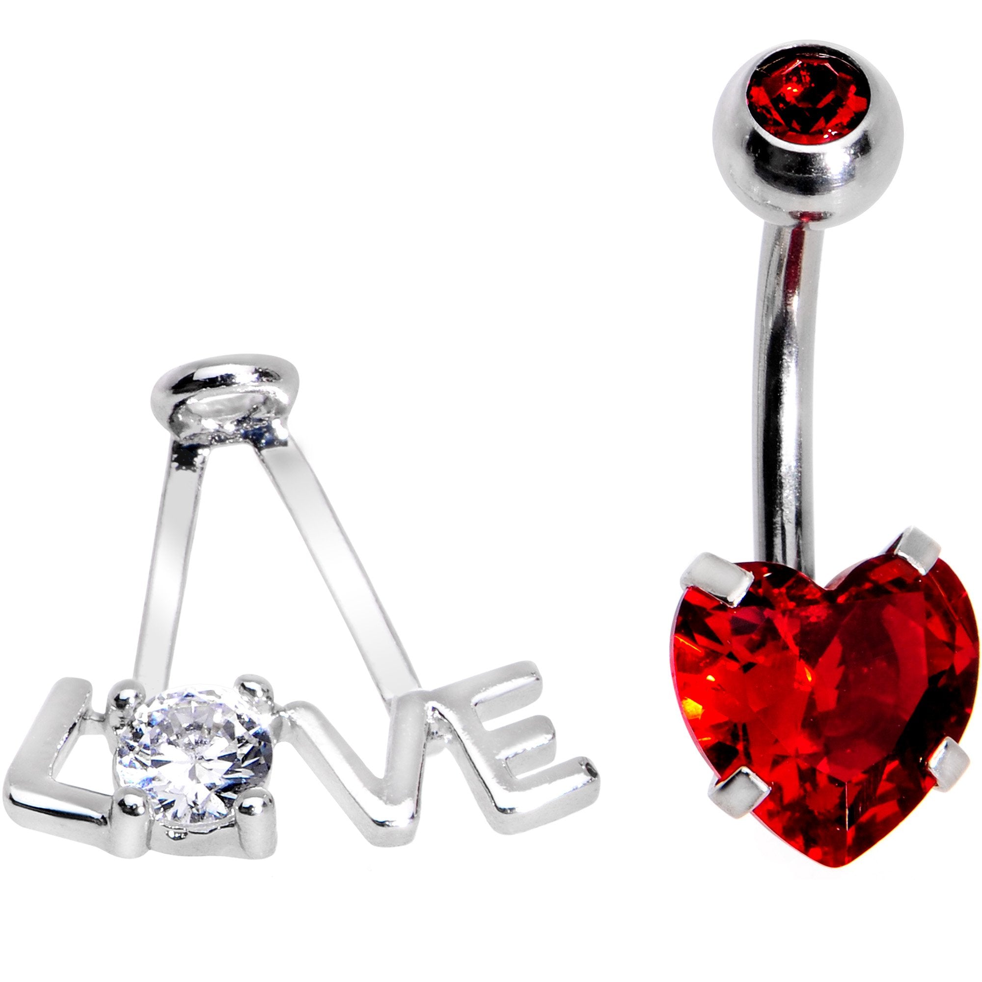 Clear Red CZ Gem Love is in the Air Dangle Belly Ring