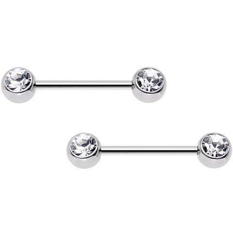 Body Candy Stainless Steel Clear Accent Barbell Nipple Ring Set 14 Gauge  9/16 