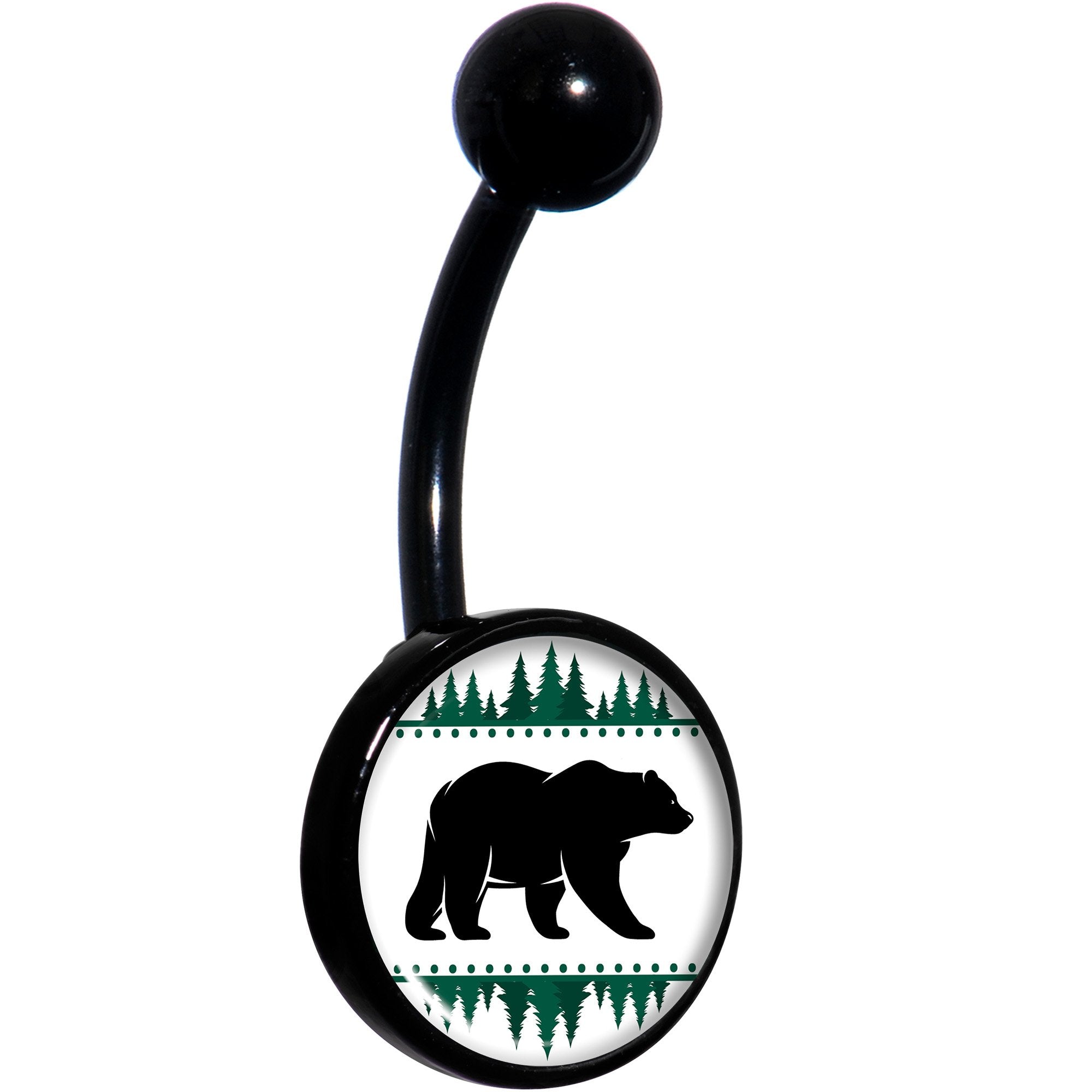 Winter Polar Bear in Woods Black Belly Ring