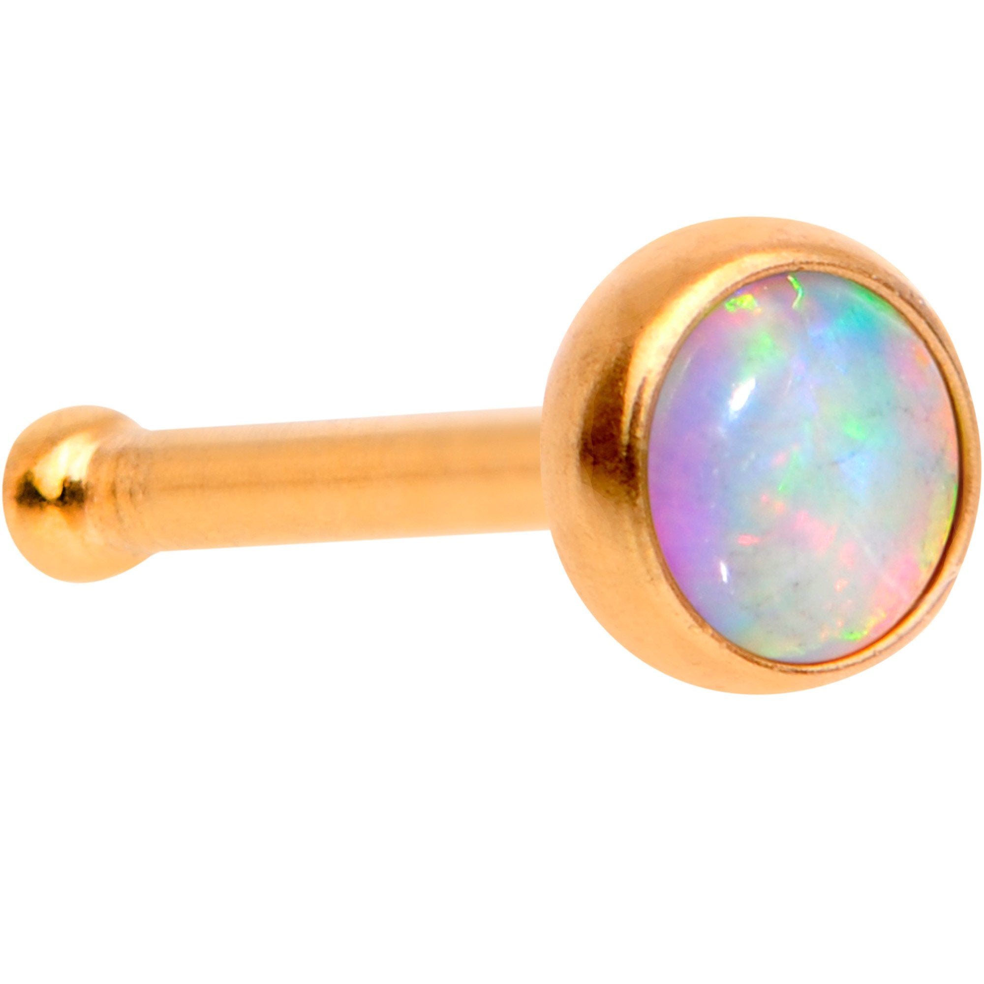 White 3mm Synthetic Opal Rose Gold Tone Press Fit Nose Bone