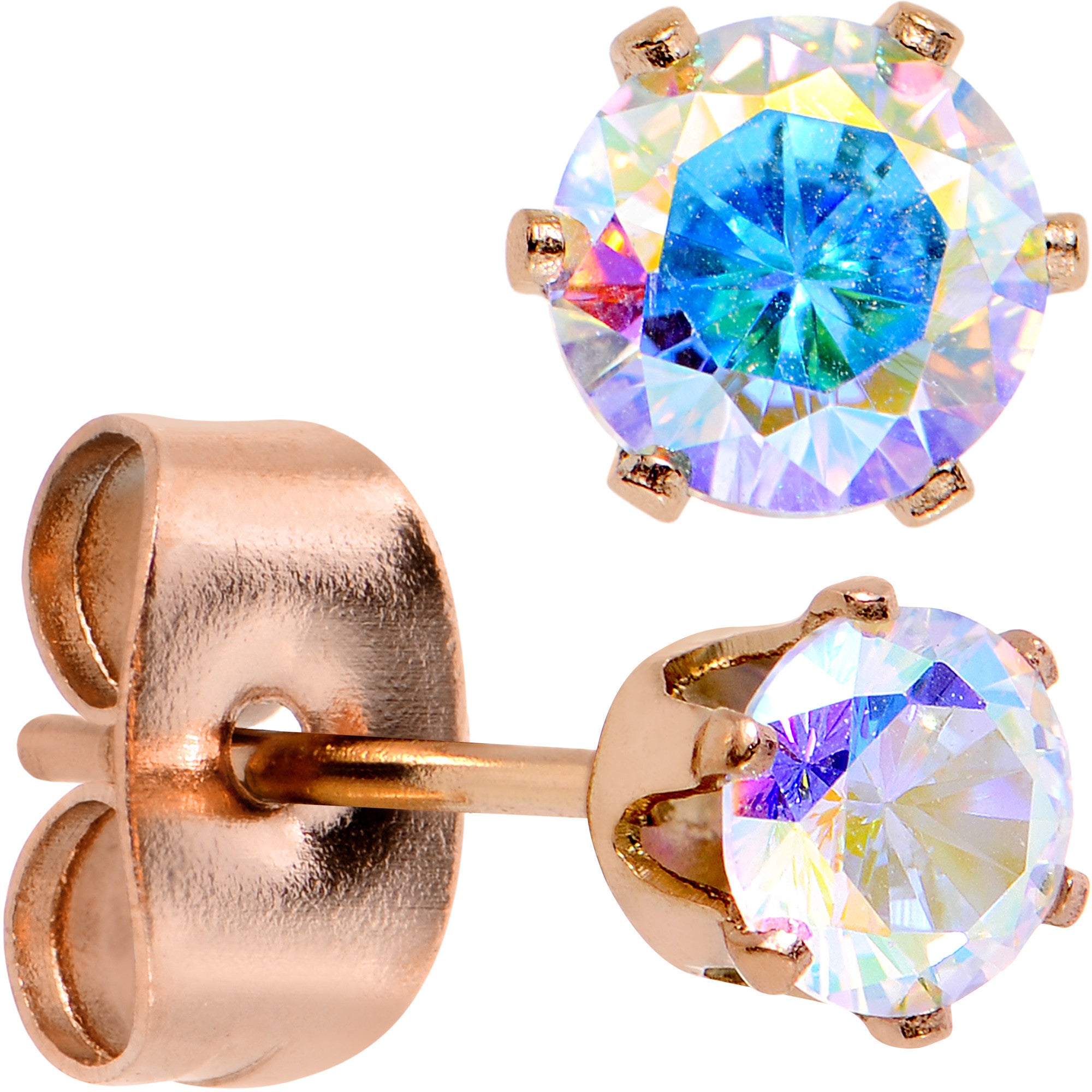 4mm Aurora CZ Gem Rose Gold IP Post Stud Earrings