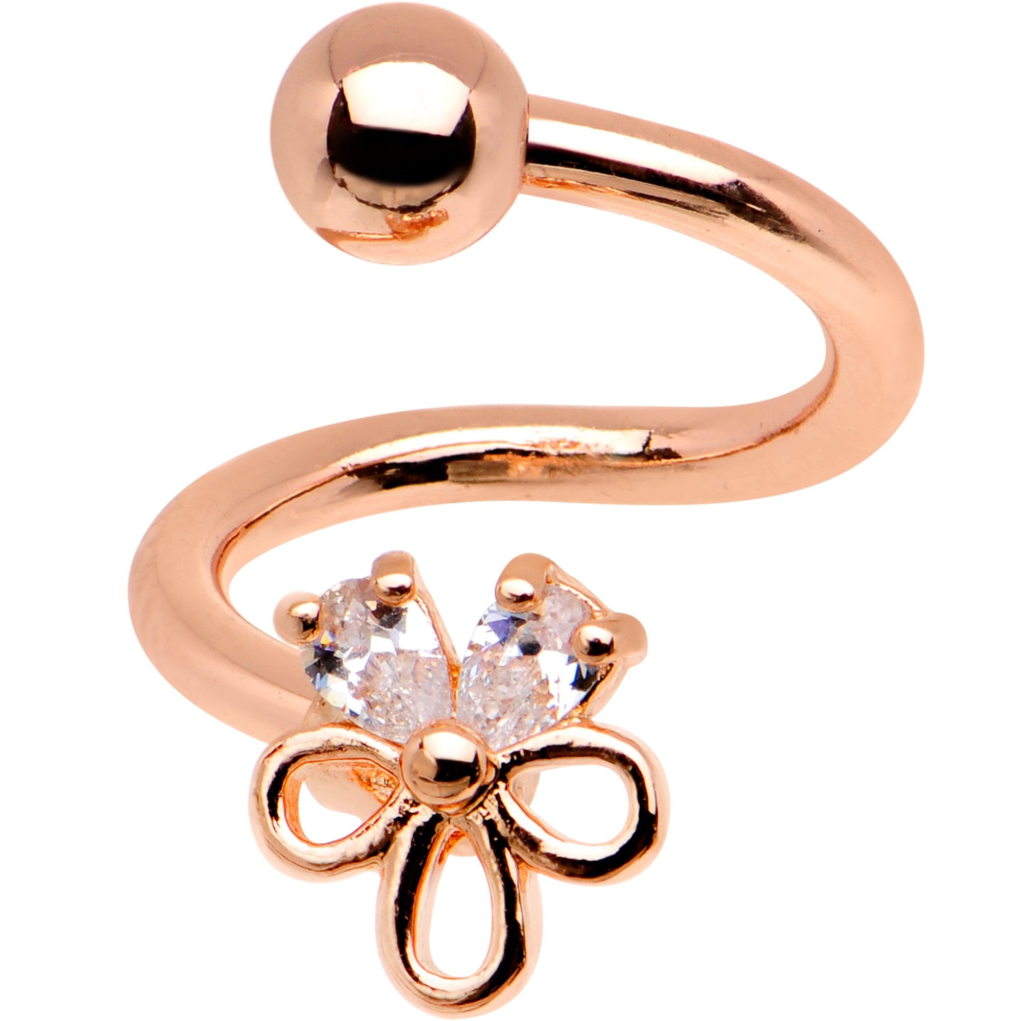 Clear CZ Gem Rose Gold PVD Sage Flower Spiral Twister Belly Ring